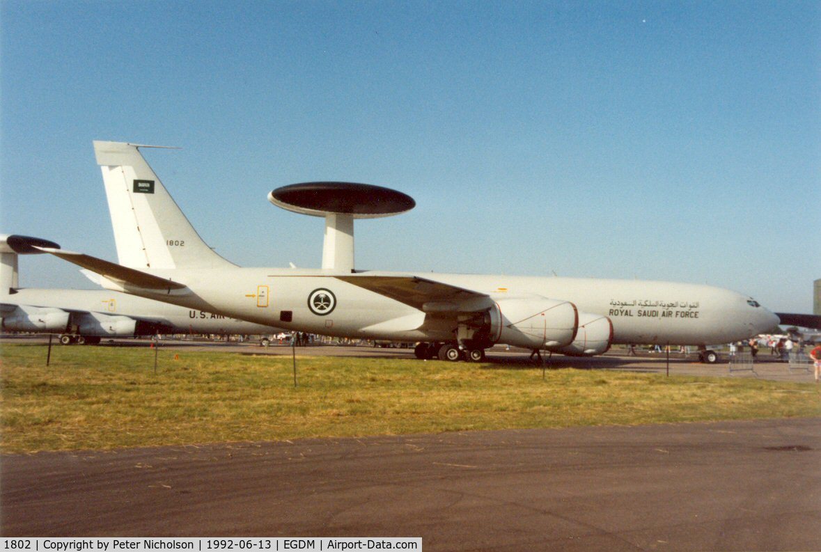 1802, 1986 Boeing E-3A Sentry C/N 23418, E-3A Sentry of 18 Squadron Royal Saudi Air Force at the 1992 Air Tournament International at Boscombe Down.