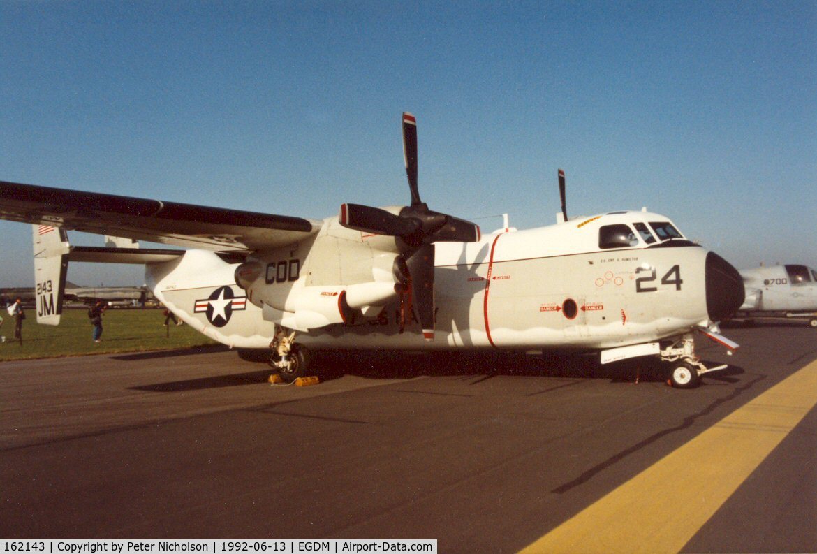 162143, 1985 Grumman C-2A Greyhound C/N 23, Another view of the Fleet Logistics Airlift Squadron VR-24 Greyhound at the 1992 Intnl Air Tattoo at Boscombe Down.