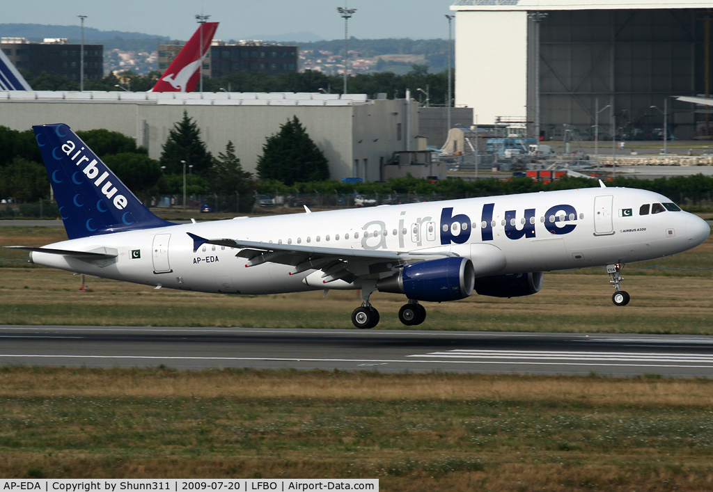 AP-EDA, 2009 Airbus A320-214 C/N 3974, Landing rwy 14R after photo test flight with Airbus... First A320 for Air Blue
