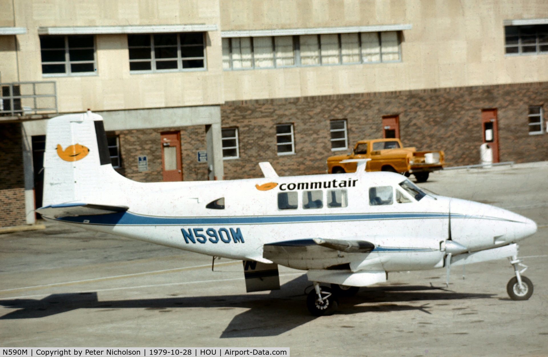 N590M, 1960 Beech 65 C/N LC-46, Beech Queen Air of Commutair seen at Houston Hobby in October 1979.