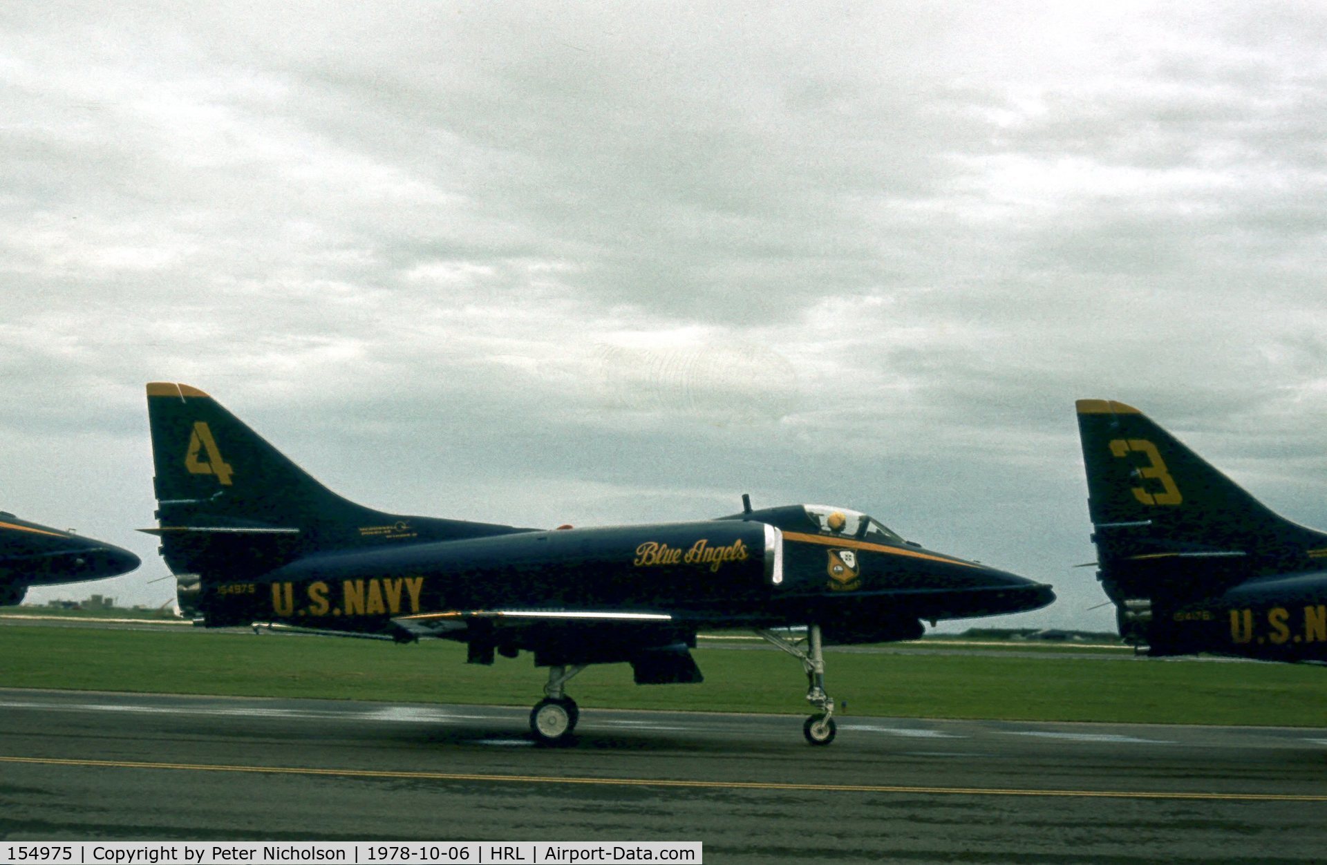 154975, Douglas A-4F Skyhawk C/N 13791, Blue Angel number 4 taxying out for display at the 1978 Confederate Air Force Airshow at Harlingen.