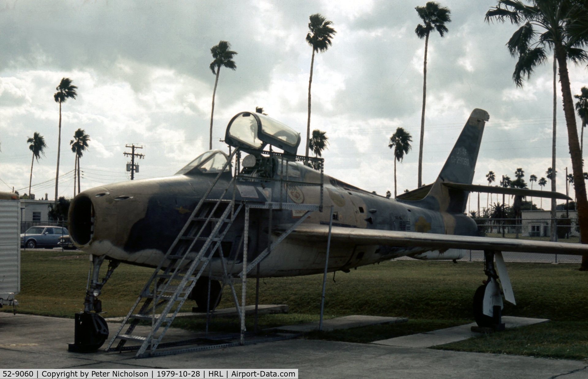 52-9060, 1952 General Motors F-84F Thunderstreak C/N Not found 52-9060, This former Texas ANG Thunderstreak was seen outside the Confederate Air Force Headquarters building at Harlingen in October 1979. It was later to become a gate guardian at Laughlin AFB.