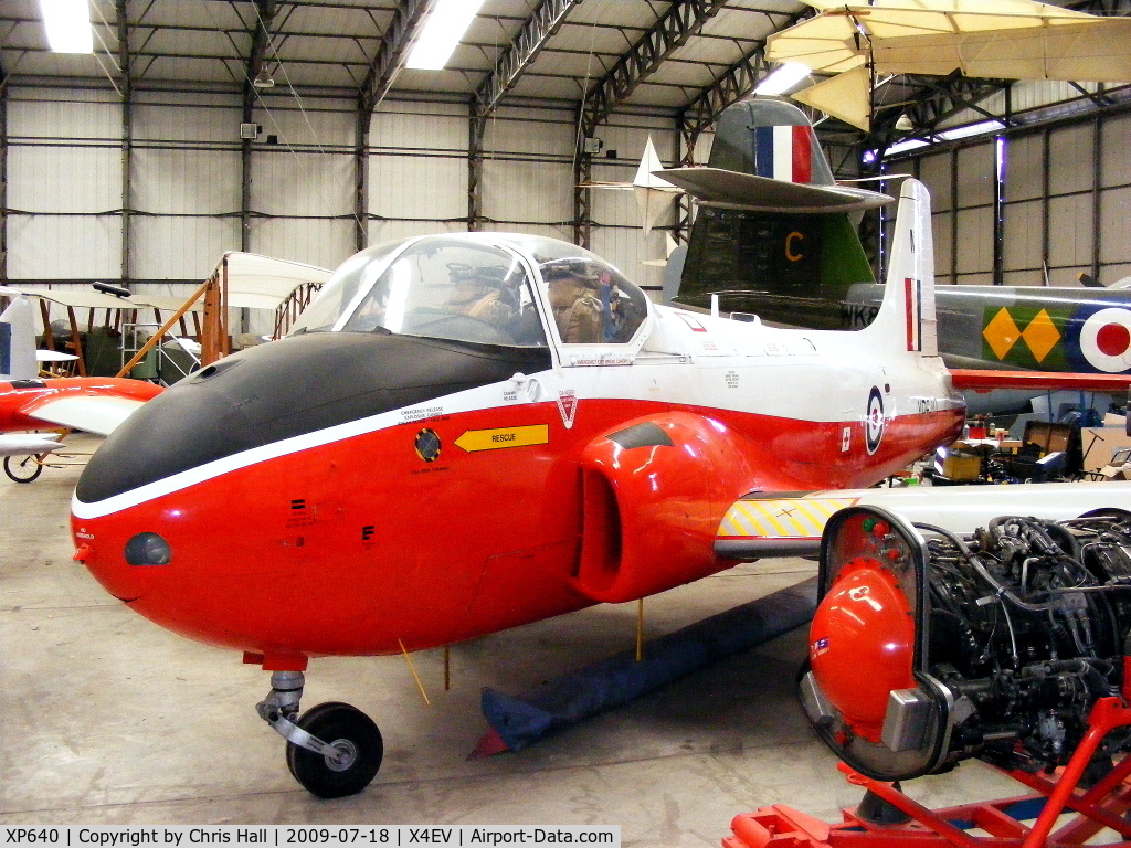 XP640, BAC 84 Jet Provost T.4 C/N PAC/W/16912, The Elvington Museum's Jet Provost T.4 is displayed in the colours of No. 6 Flying Training School at Finningley, where it served during the 1970s.