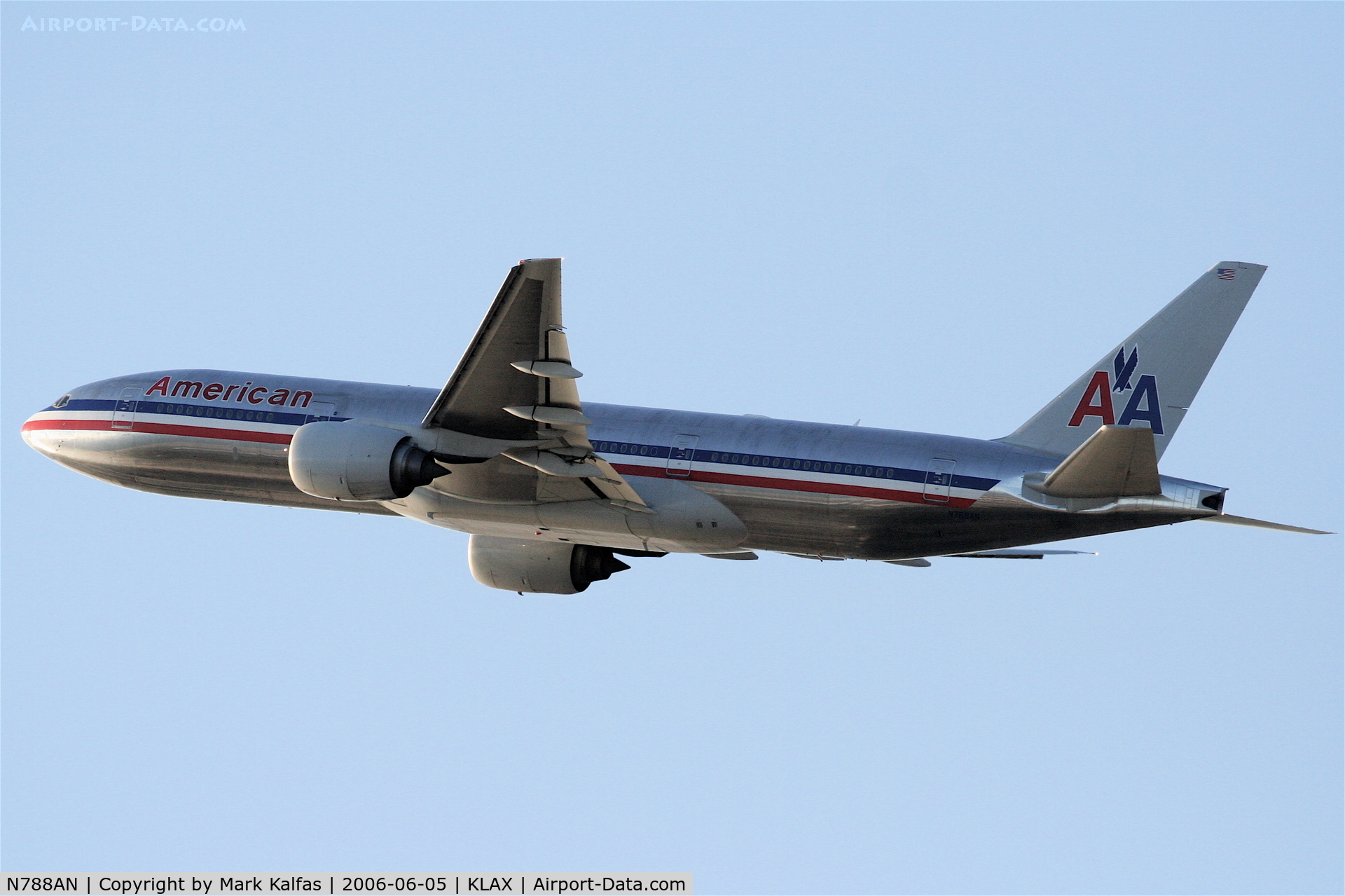 N788AN, 2000 Boeing 777-223 C/N 30011, American Airlines Boeing 777-223, N788AN departing 25R KLAX.