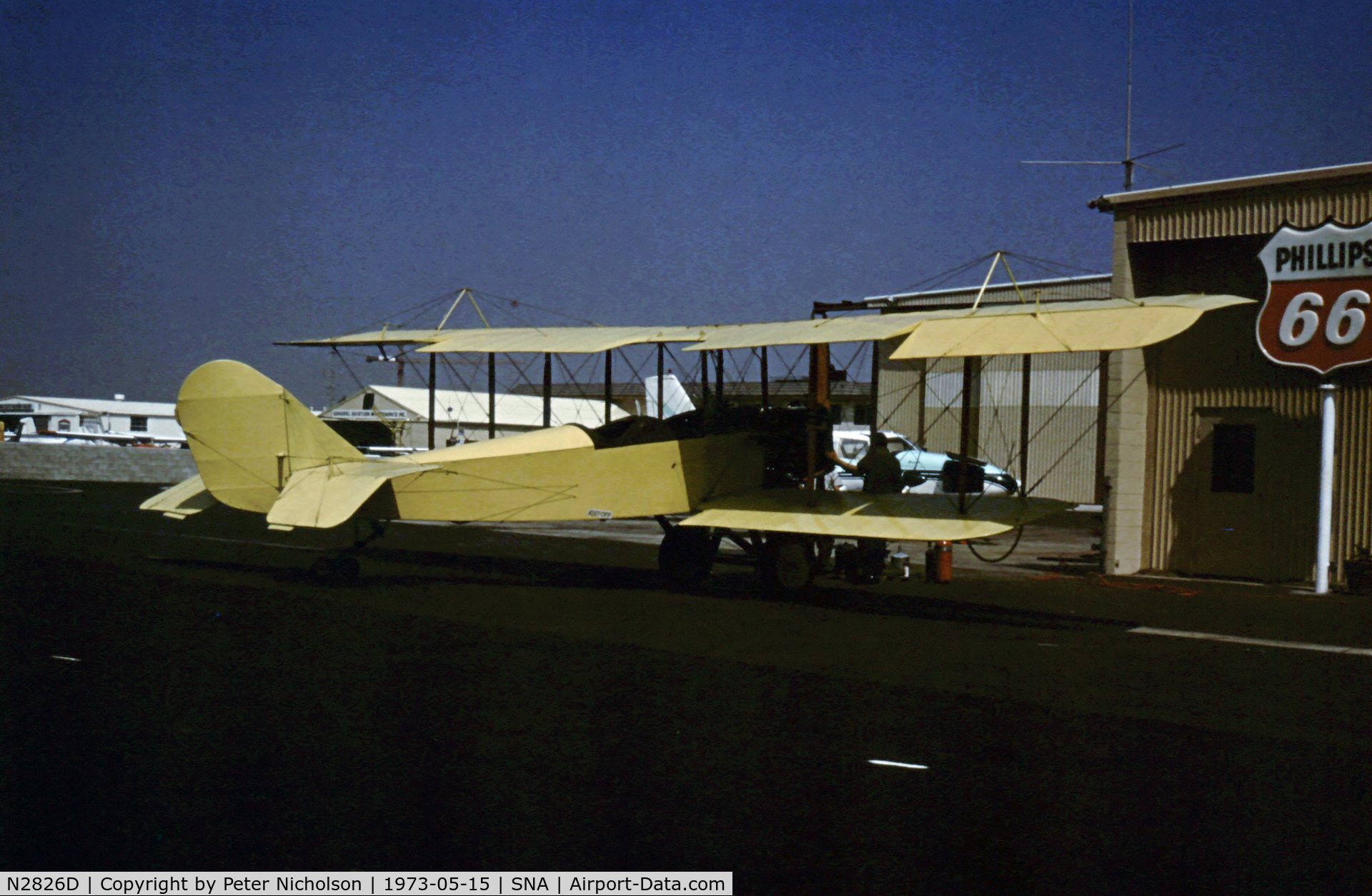 N2826D, 1917 Standard J-1 C/N 1598, Standard J-1 of the Tallmantz Collection as seen at Santa Ana in May 1973.