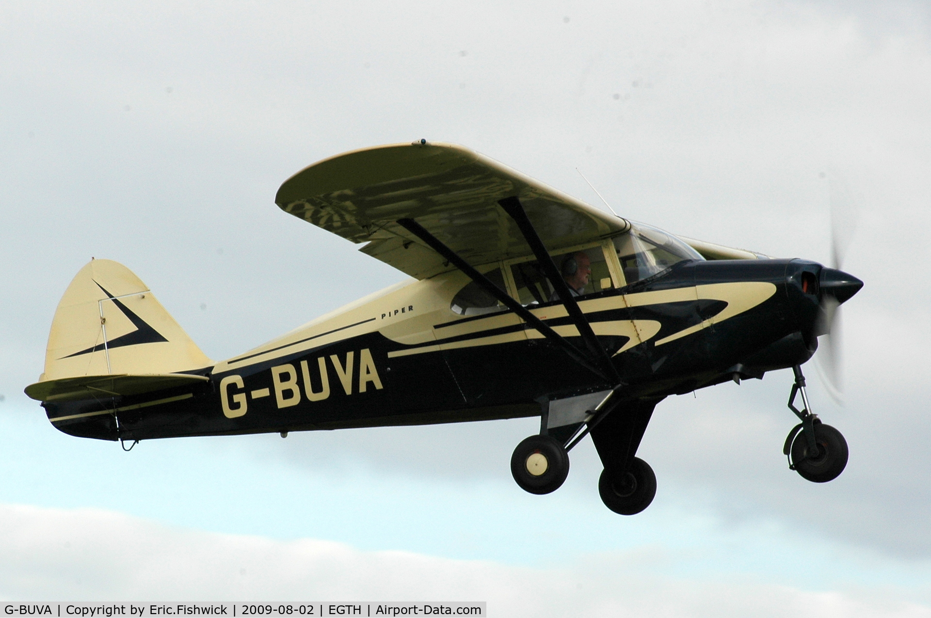 G-BUVA, 1959 Piper PA-22-135 Tri-Pacer C/N 22-1301, G-BUVA departing Shuttleworth Military Pagent Air Display Aug 09
