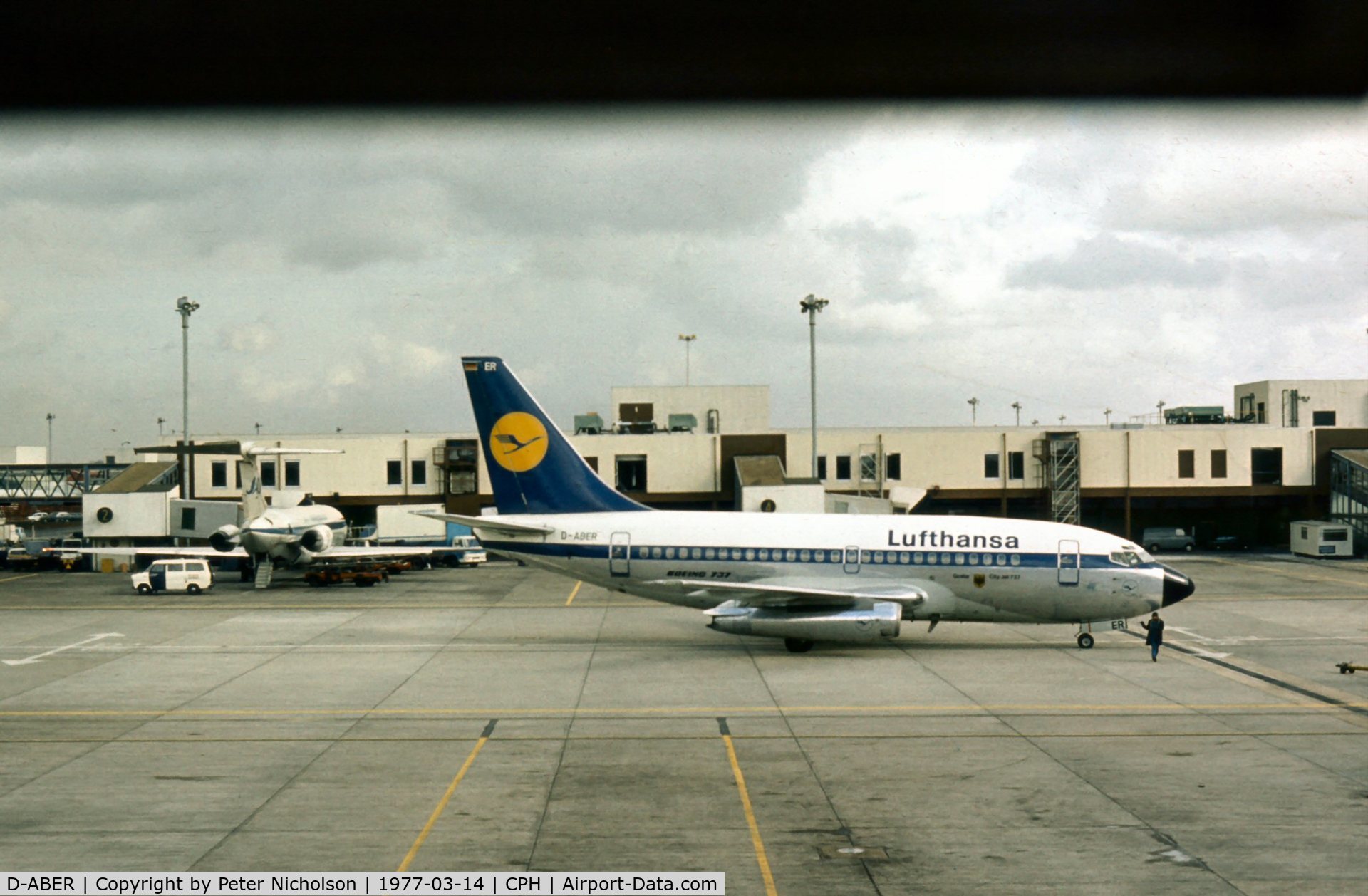 D-ABER, 1968 Boeing 737-130 C/N 19028, This Boeing 737, named Goslar, of Lufthansa was seen at Kastrup in the Spring of 1977. The same regn was later allocated to a later model 737.