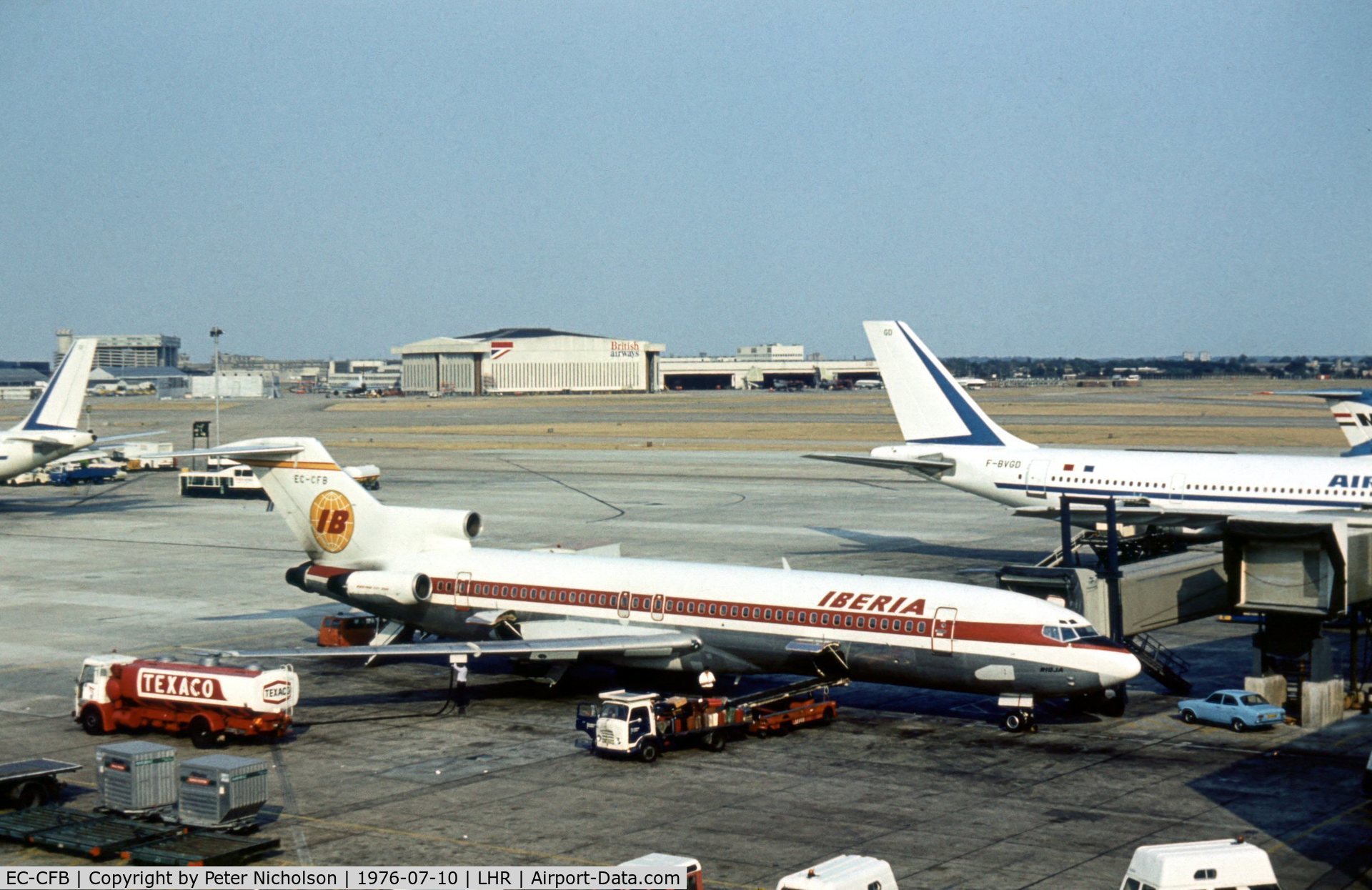 EC-CFB, 1973 Boeing 727-256 C/N 20812, Boeing 727-256, named Rioja, of Iberia at London Heathrow in the Summer of 1976.