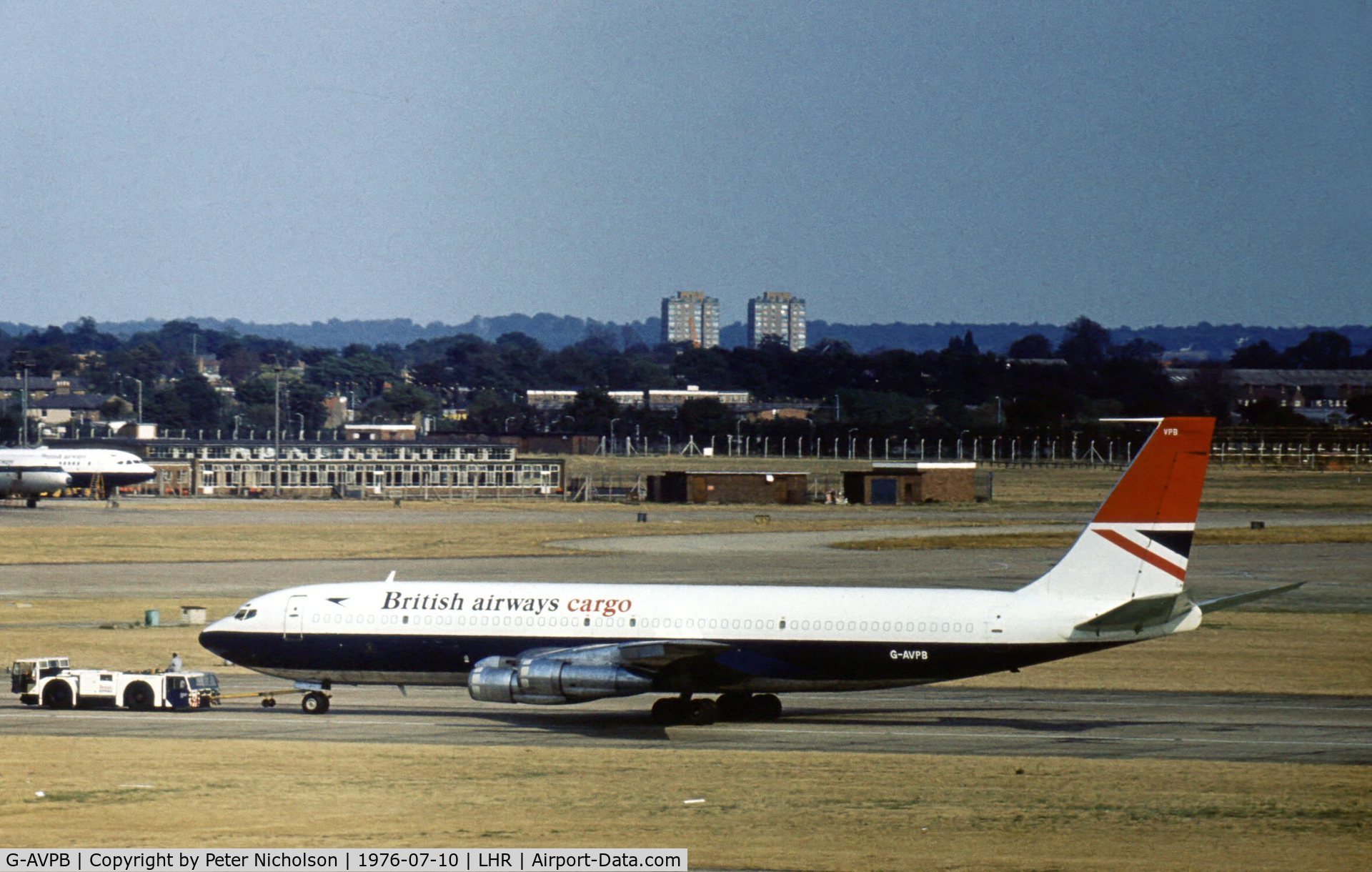 G-AVPB, 1968 Boeing 707-336C C/N 19843, Boeing 707-336C of British Airways Cargo at London Heathrow in the Summer of 1976.