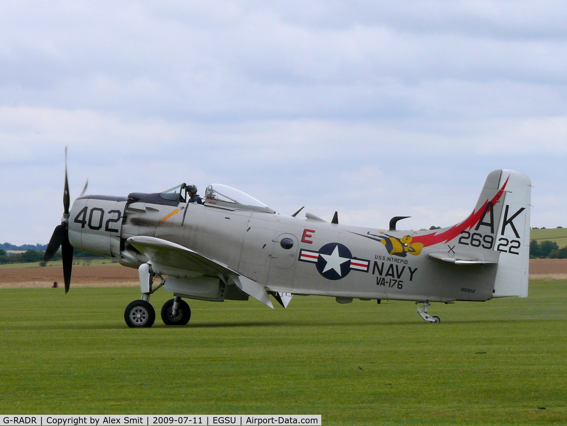 G-RADR, 1948 Douglas A-1D Skyraider (AD-4NA) C/N 7722, Douglas AD-4N Skyraider G-RADR Kenneth Aviation painted as US Navy 126933/AK402