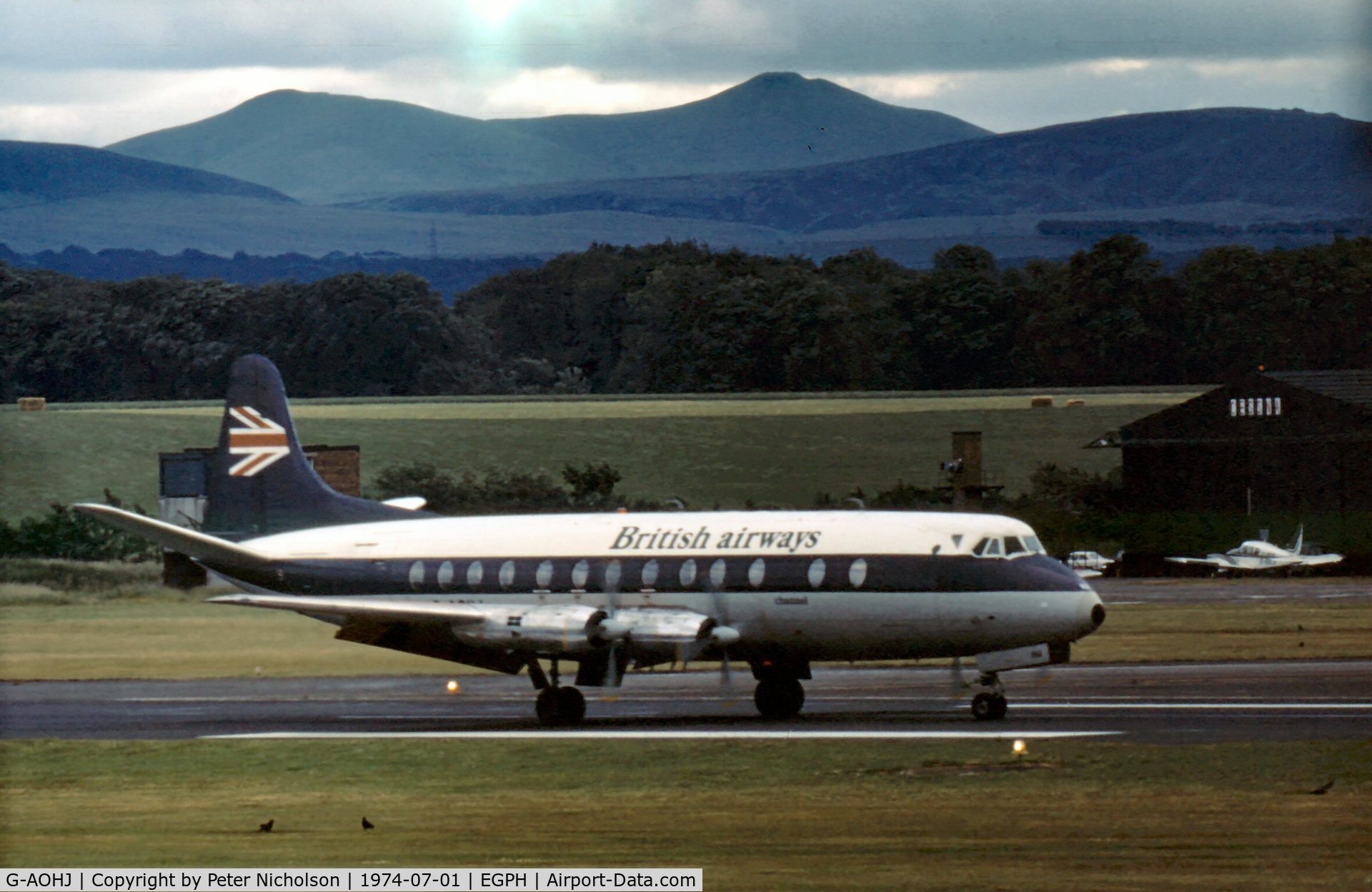 G-AOHJ, 1957 Vickers Viscount 802 C/N 159, Viscount 802 of British Airways Channel Division at Edinburgh in the Summer of 1974.