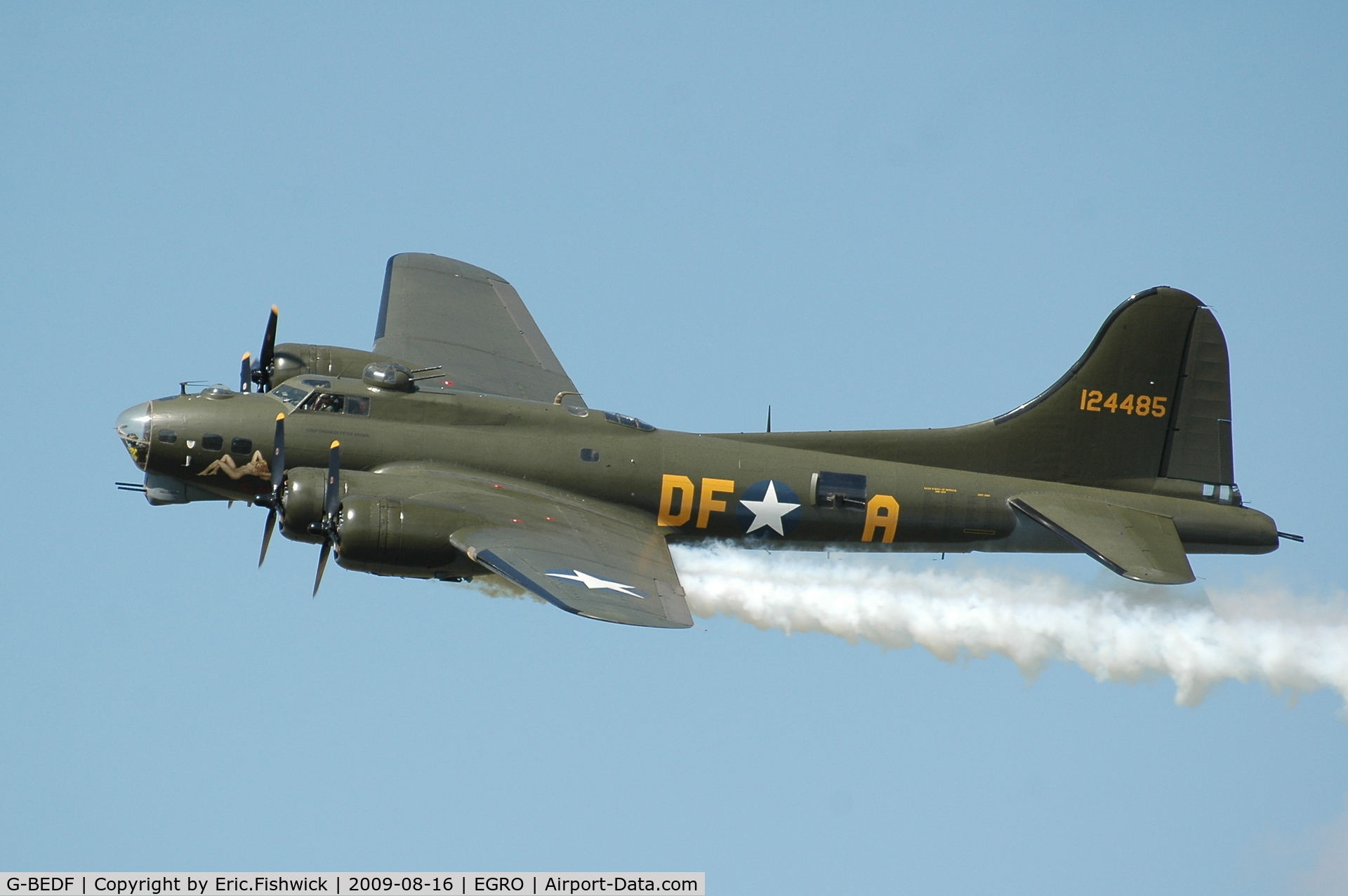 G-BEDF, 1944 Boeing B-17G Flying Fortress C/N 8693, Sally B in (supporters) tribute mode at Heart Air Display, Rougham Airfield Aug 09