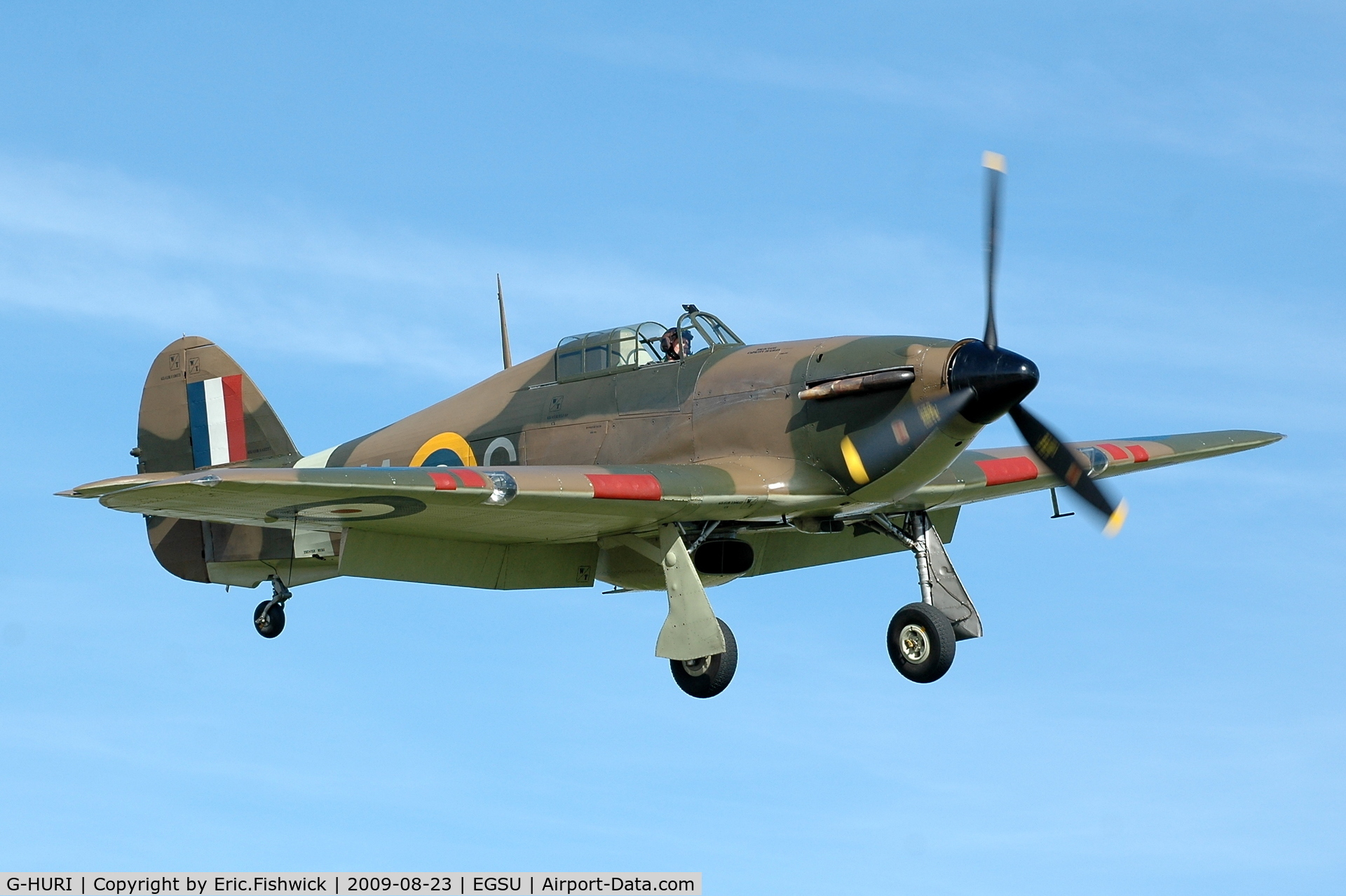G-HURI, 1942 Hawker (CCF) Hurricane Mk12A C/N 72036, 43. Z5140 returning to Duxford