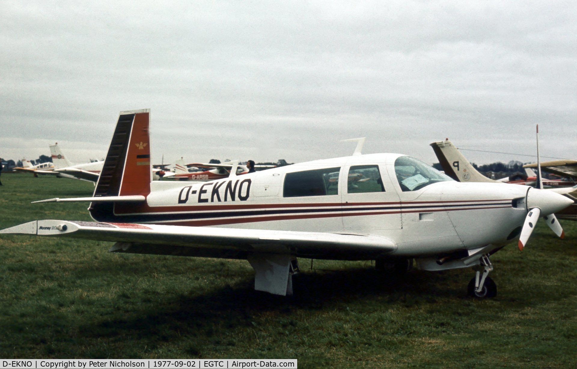 D-EKNO, Mooney M20J 201 C/N 24-0045, Mooney M-20J at the 1977 Cranfield Business & Light Aviation Show.