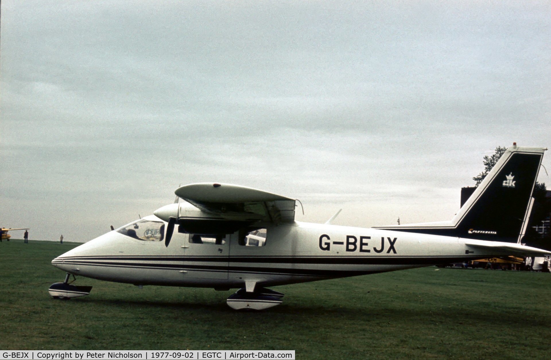 G-BEJX, 1976 Partenavia P-68B C/N 86, Partenavia P.68B at the 1977 Cranfield Business & Light Aviation Show.