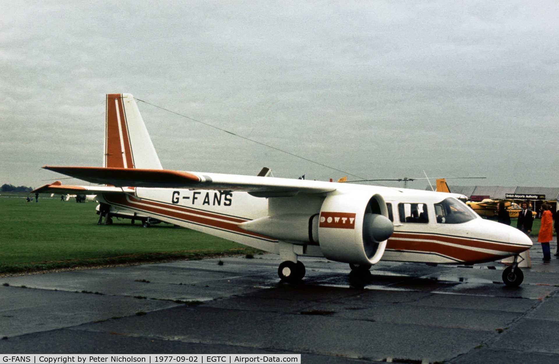 G-FANS, 1971 Britten-Norman BN-2A-27 Islander C/N 251, Dowty-Rotol's demonstrator on display at the 1977 Cranfield Business & Light Aviation Show.