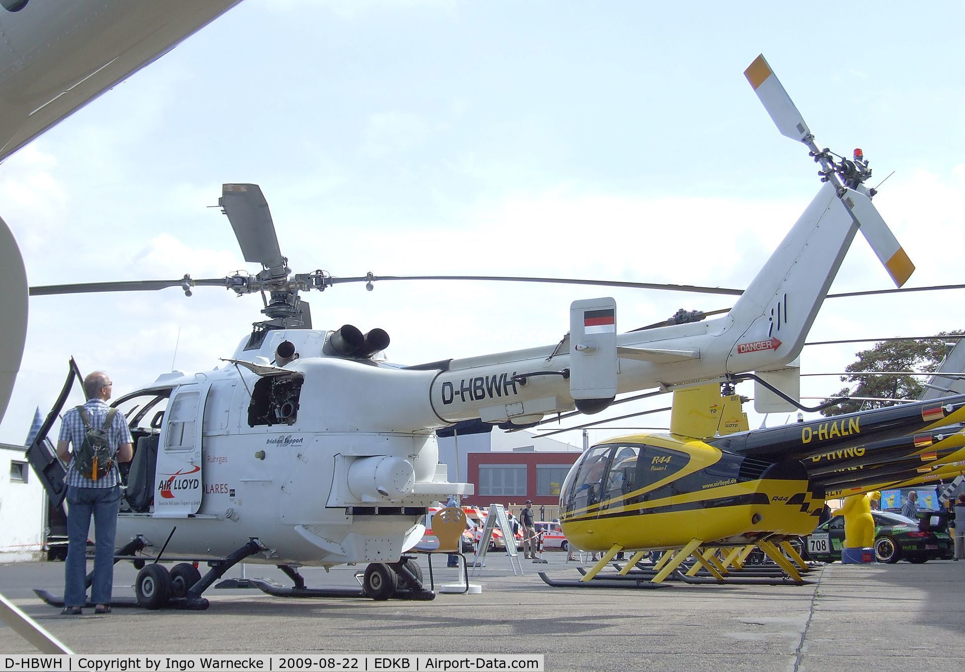 D-HBWH, 1997 MBB Bo-105CBS-5 C/N S-929, MBB Bo 105CBS-5 of Air Lloyd (equipped with laser sensor to monitor gas pipelines for any traces of escaping methane) at the Bonn-Hangelar centennial jubilee airshow
