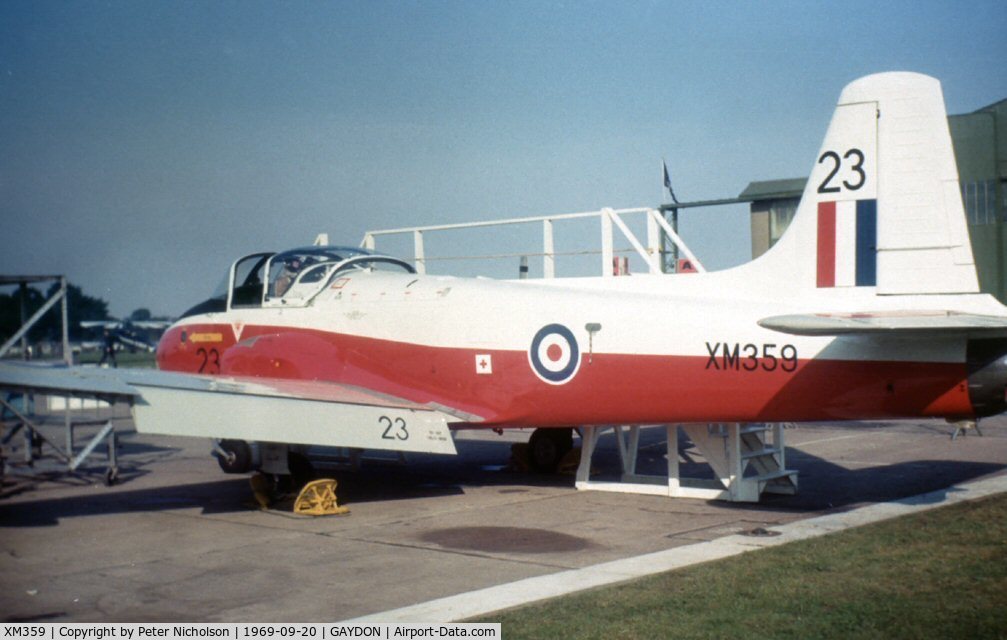 XM359, 1956 Hunting P-84 Jet Provost T.3 C/N PAC/W/6316, Jet Provost T.3 on display at the 1969 Battle of Britain Airshow at RAF Gaydon.
