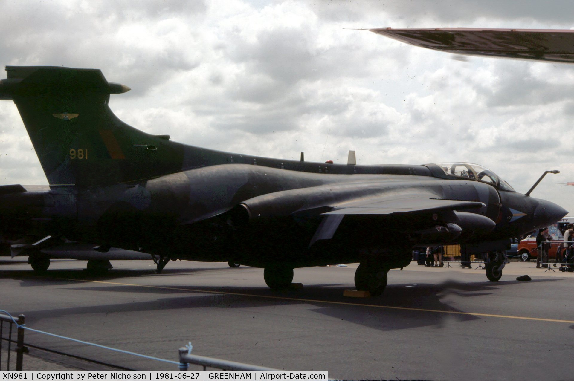 XN981, 1965 Hawker Siddeley Buccaneer S.2B C/N B3-08-63, Another view of the 208 Squadron Buccaneer S.2B at the 1981 Intnl Air Tattoo at RAF Greenham Common.