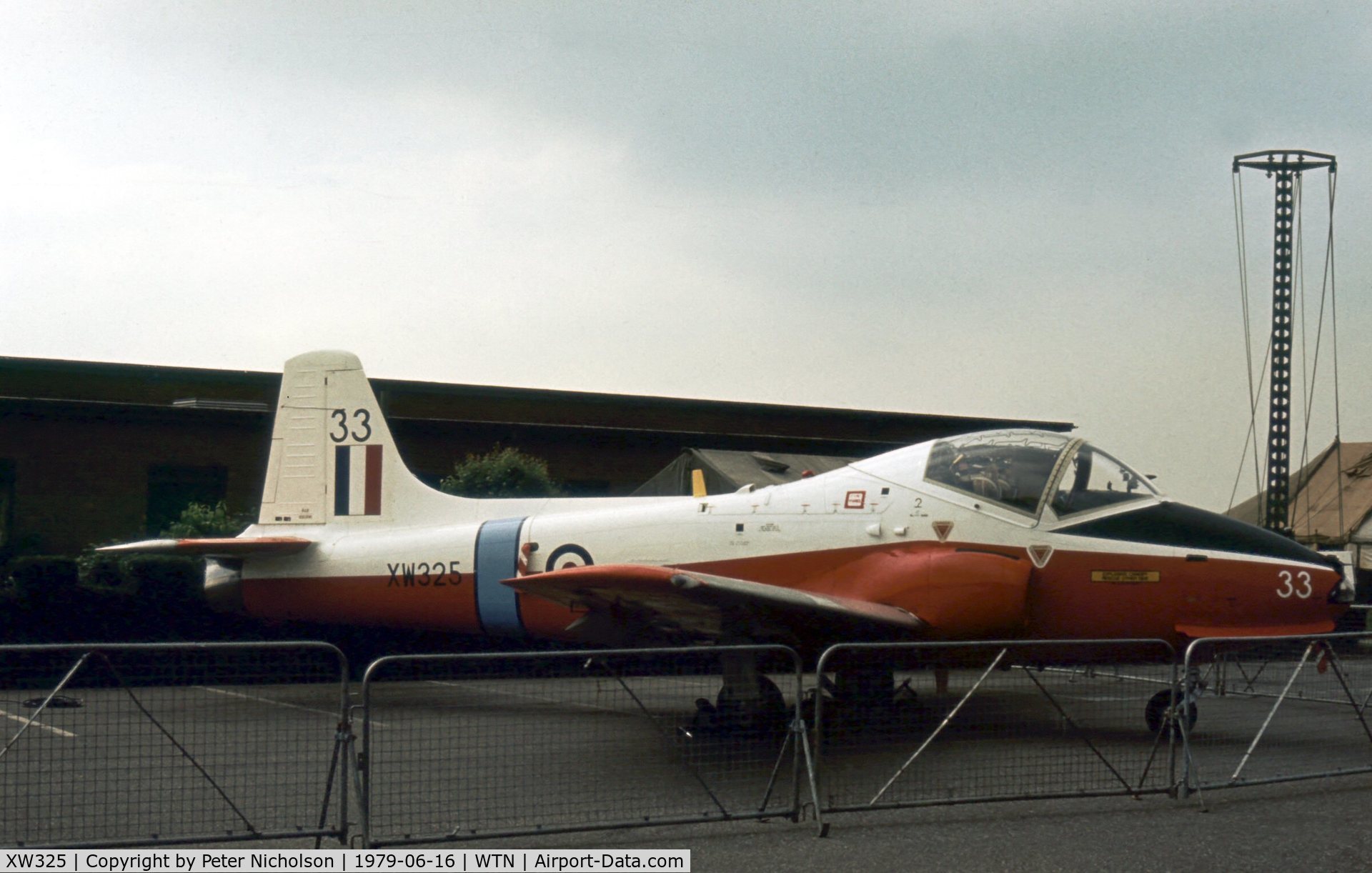 XW325, 1970 BAC 84 Jet Provost T.5A C/N EEP/JP/989, Jet Provost T.5A of the Royal Air Force College in the static park of the 1979 Waddington Airshow.