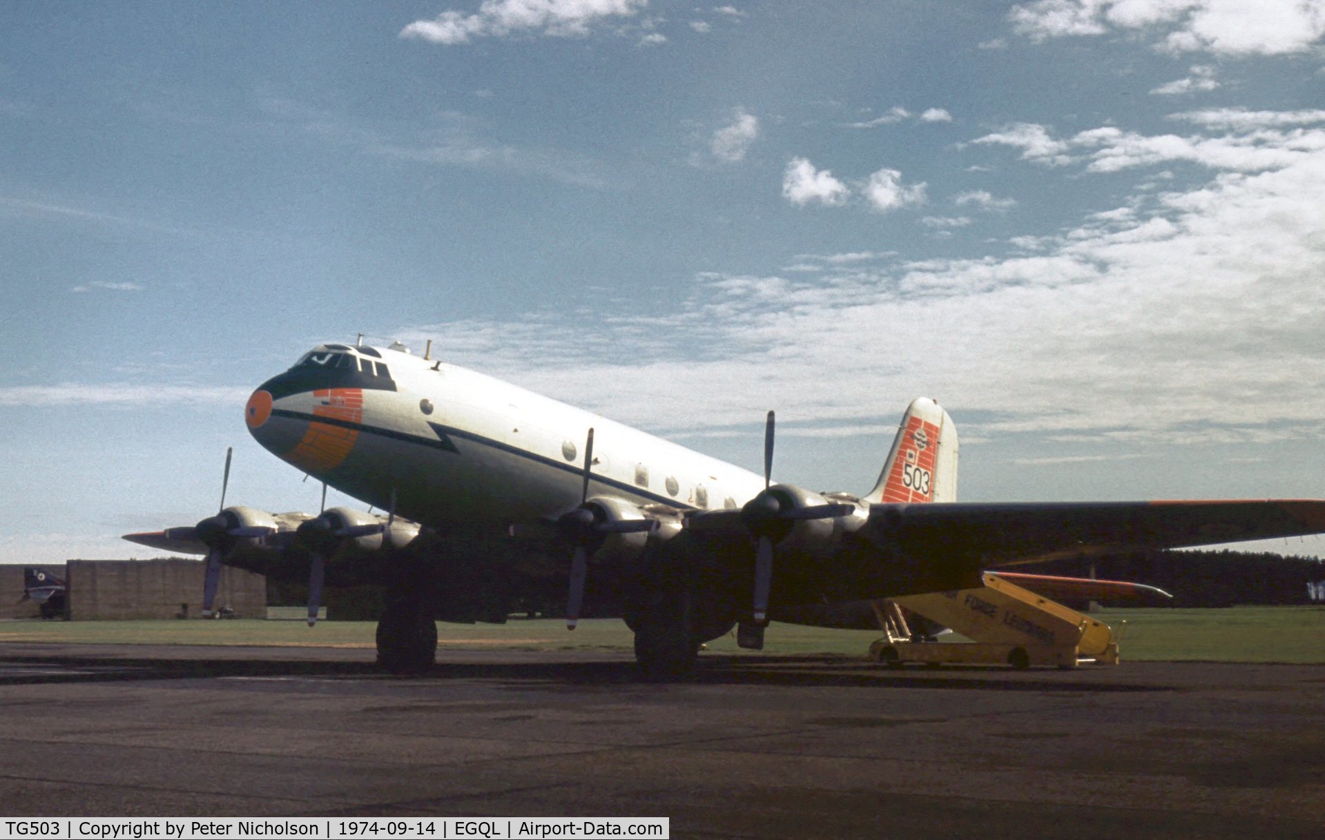 TG503, Handley Page Hastings T.5 C/N HP67/7, Hastings T.5 of 230 Operational Conversion Unit at the 1974 RAF Leuchars Airshow. The aircraft is now displayed at the Allied Museum in Berlin.