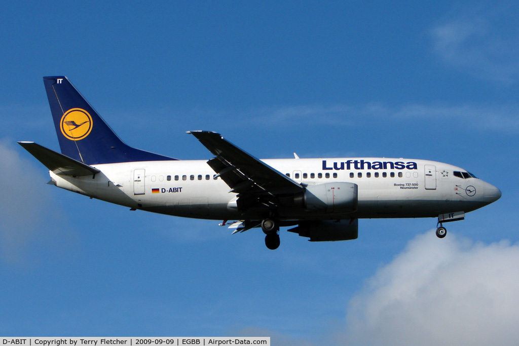 D-ABIT, 1991 Boeing 737-530 C/N 24943, Lufthansa B737 arriving at Birmingham UK
