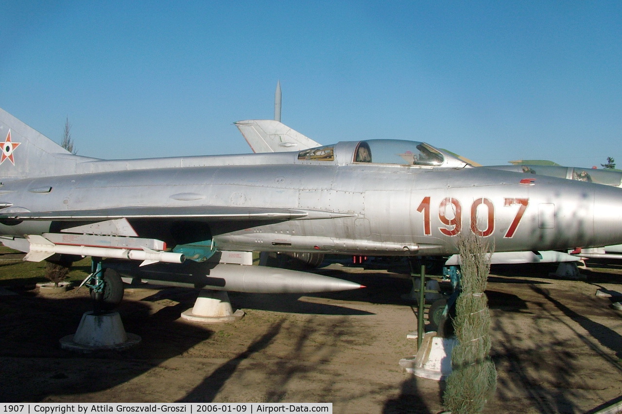 1907, 1962 Mikoyan-Gurevich MiG-21F-13 C/N 741907, Kecel Military technical park, Hungary - On the exhibition with a 1907 age number visible.