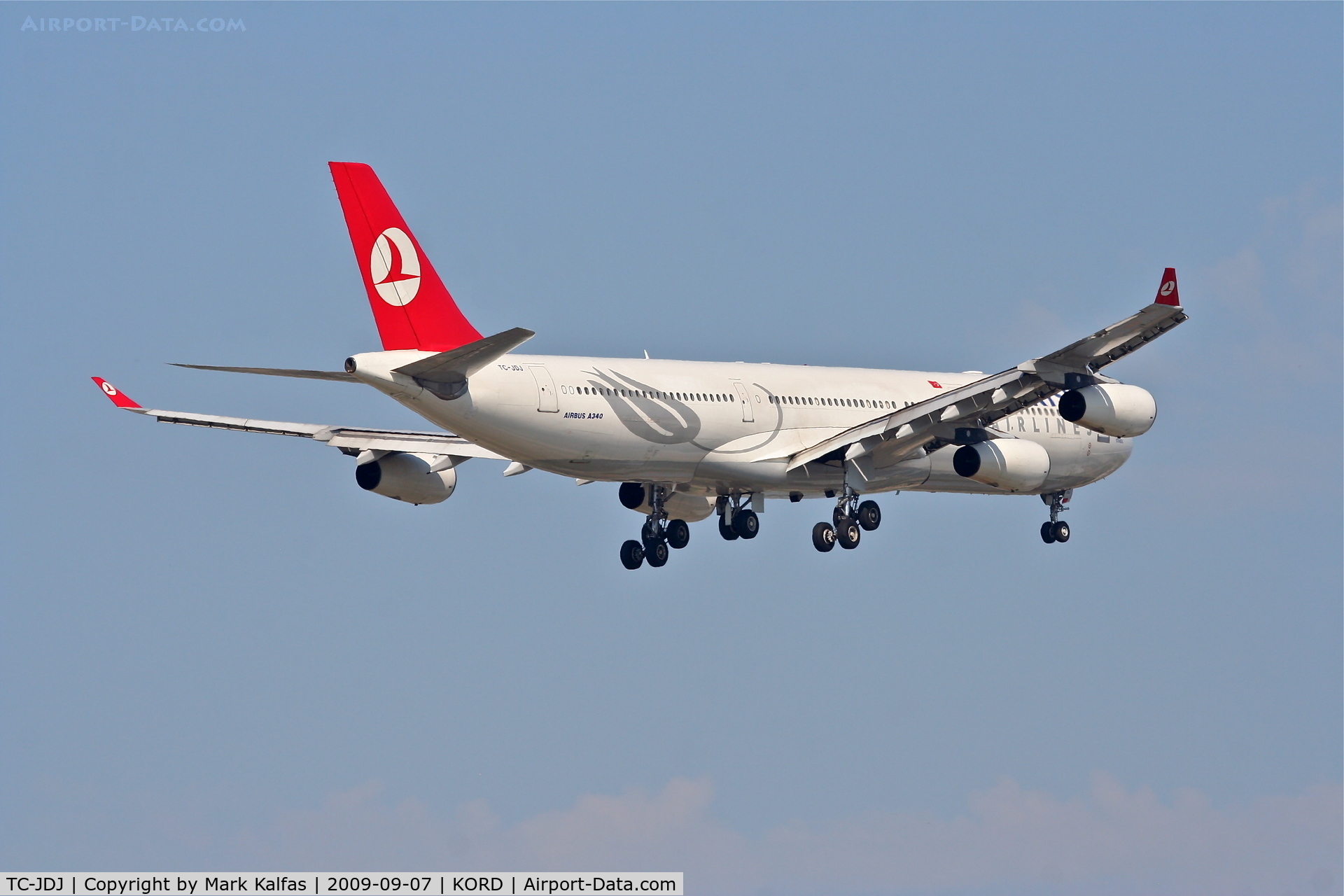 TC-JDJ, 1993 Airbus A340-311 C/N 023, Turkish Airlines A340-311, TC-JDJ on the runway 10 visual KORD