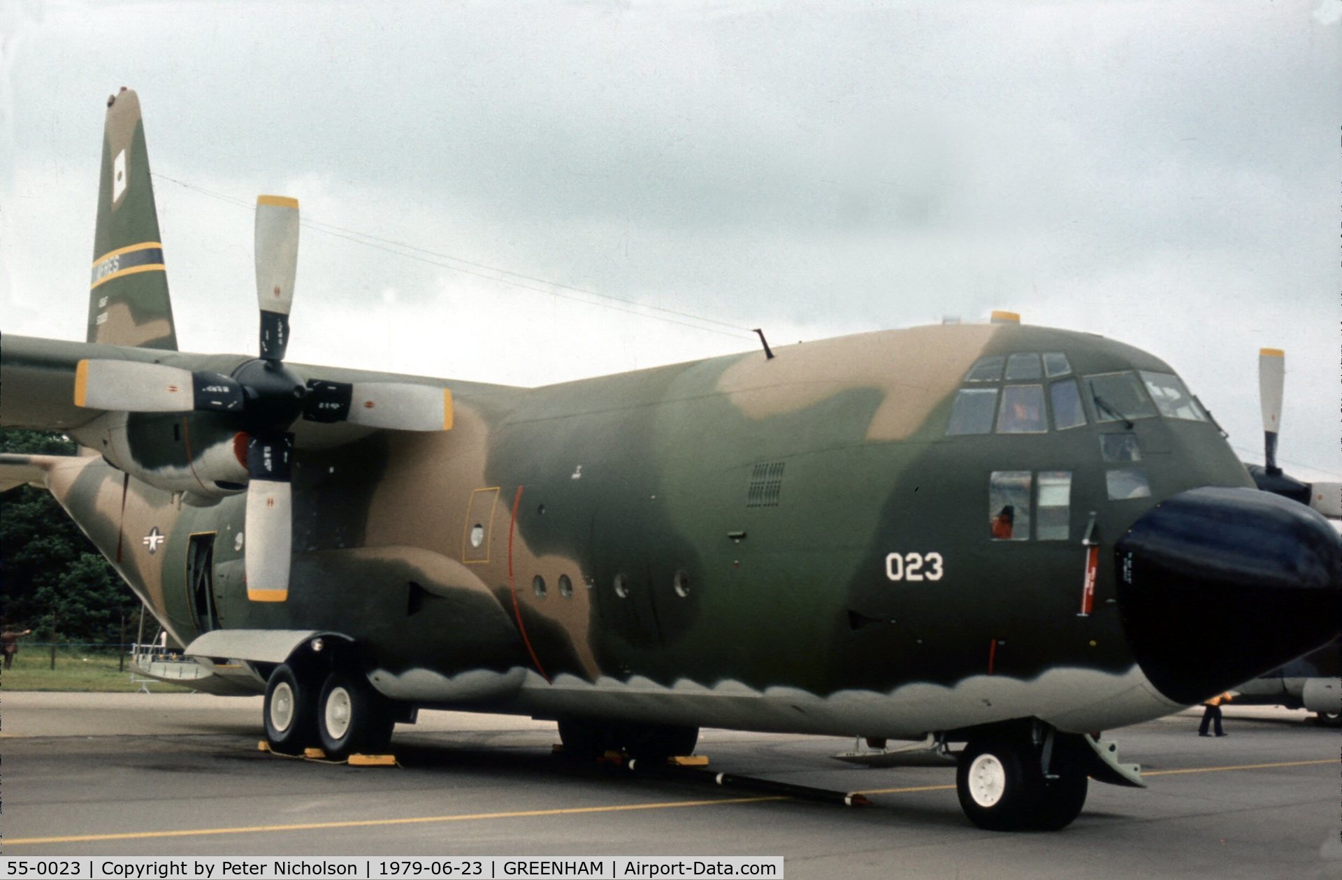 55-0023, 1957 Lockheed C-130A-LM Hercules C/N 182-3050, C-130A Hercules of 928th Tactical Airlift Group on display at the 1979 Intnl Air Tattoo at RAF Greenham Common.