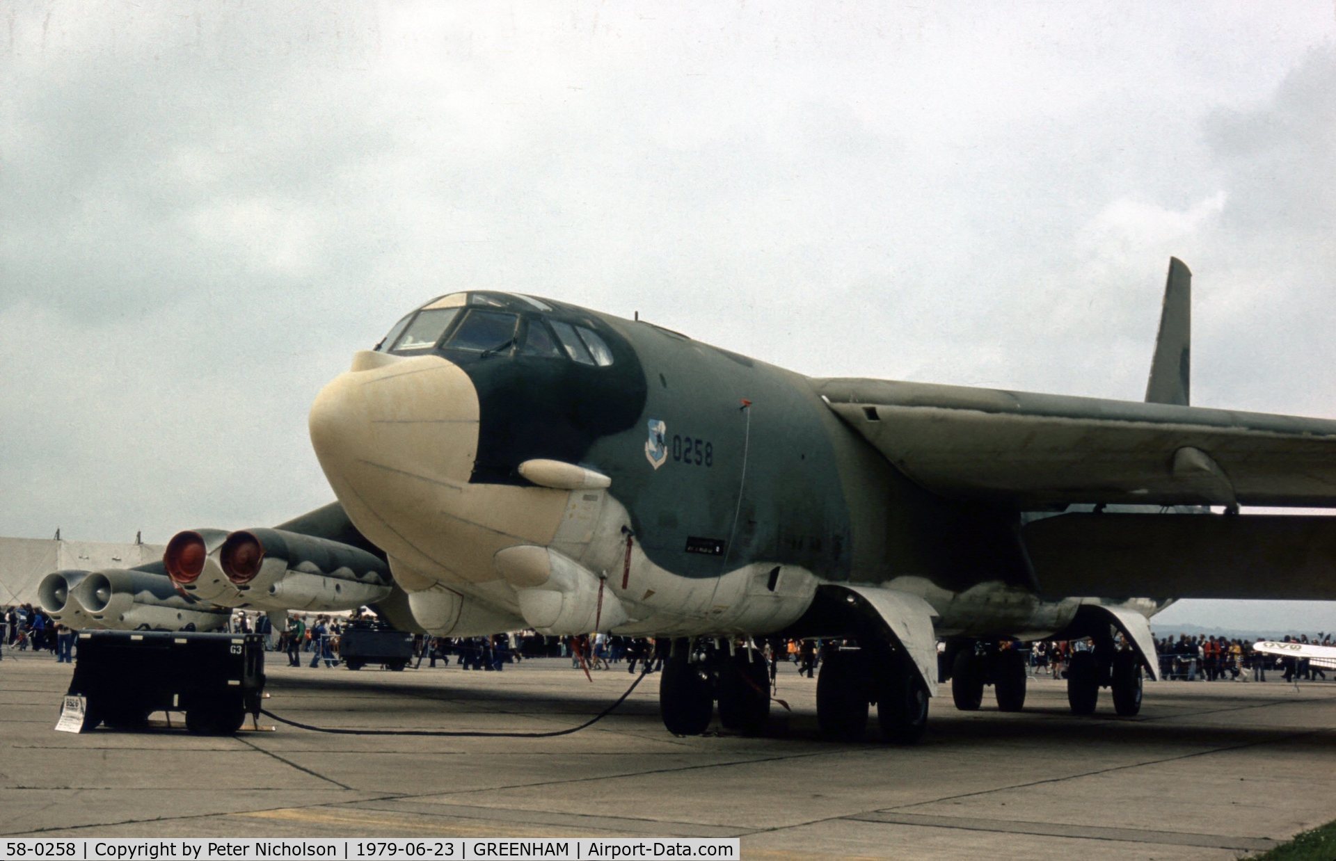 58-0258, 1958 Boeing B-52G Stratofortress C/N 464326, Another view of the 416th Bomb Wing B-52G in the static park of the 1979 Intnl Air Tattoo at RAF Greenham Common.