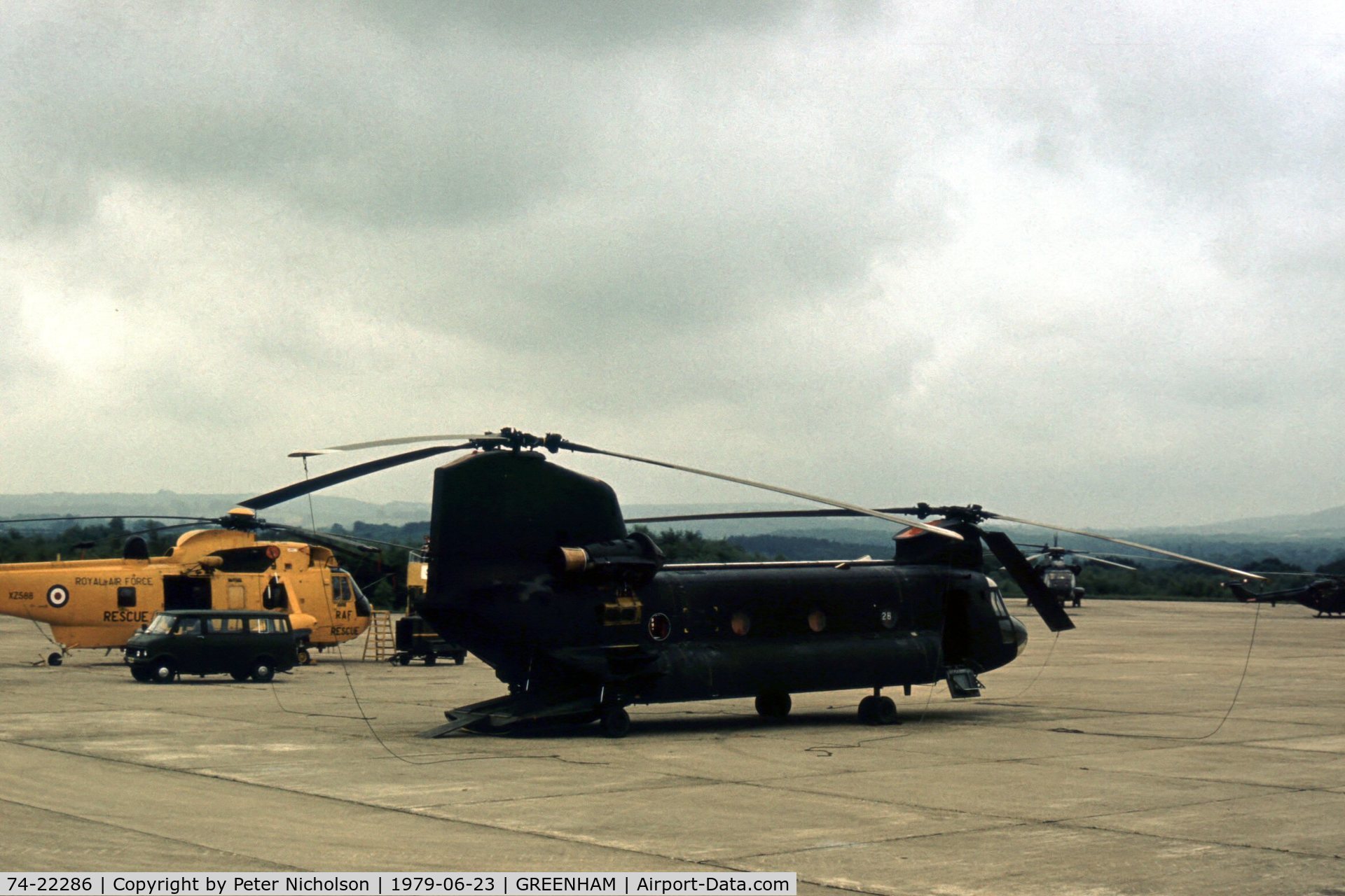74-22286, 1974 Boeing Vertol CH-47C Chinook C/N B.705, CH-47C Chinook of 295 Aviation Company at the 1979 Intnl Air Tattoo at RAF Greenham Common.