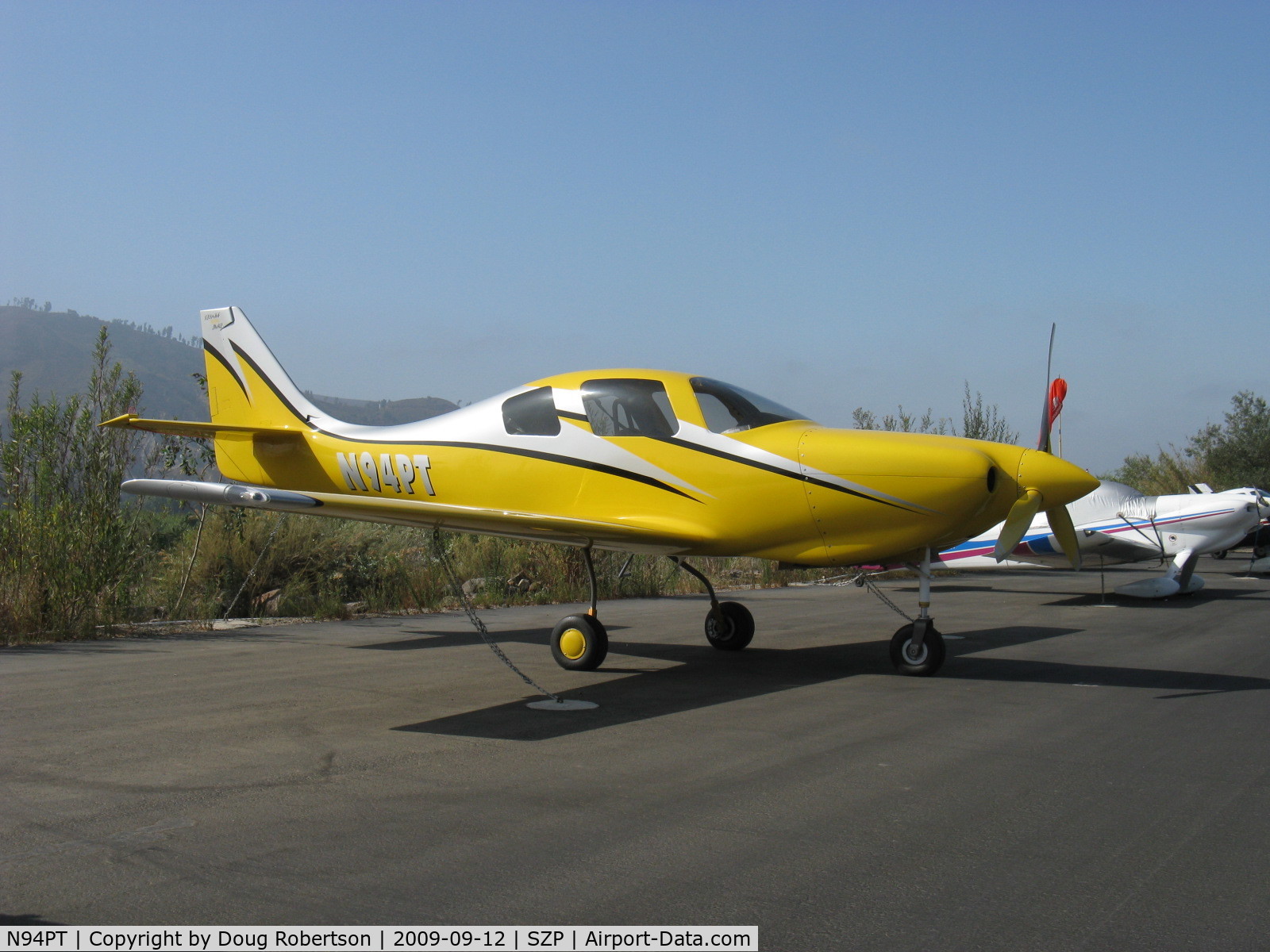 N94PT, 2006 Lancair IV C/N LIV-494, 2006 Tackabury LANCAIR IV, Continental TSIO-550 350 Hp, Light Speed Engrg. plasma ignition, CS 3-blade prop, retractible gear, glass panel, dual side stick control. The Screaming Yellow Zonker won the EAA Cross-Country Race-AirVenture 2008.