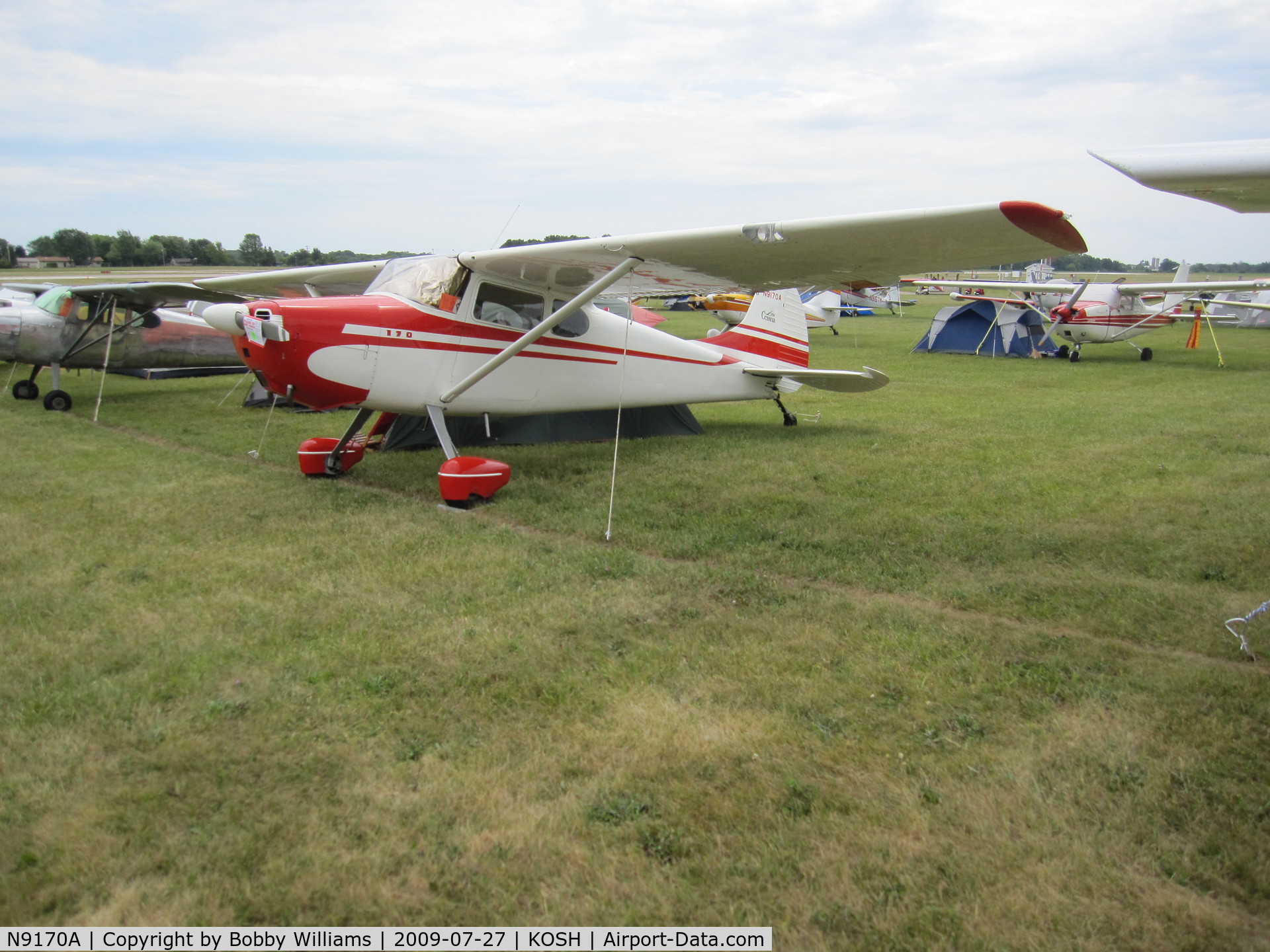N9170A, 1950 Cessna 170A C/N 19361, Tied down at EAA AirVenture 2009