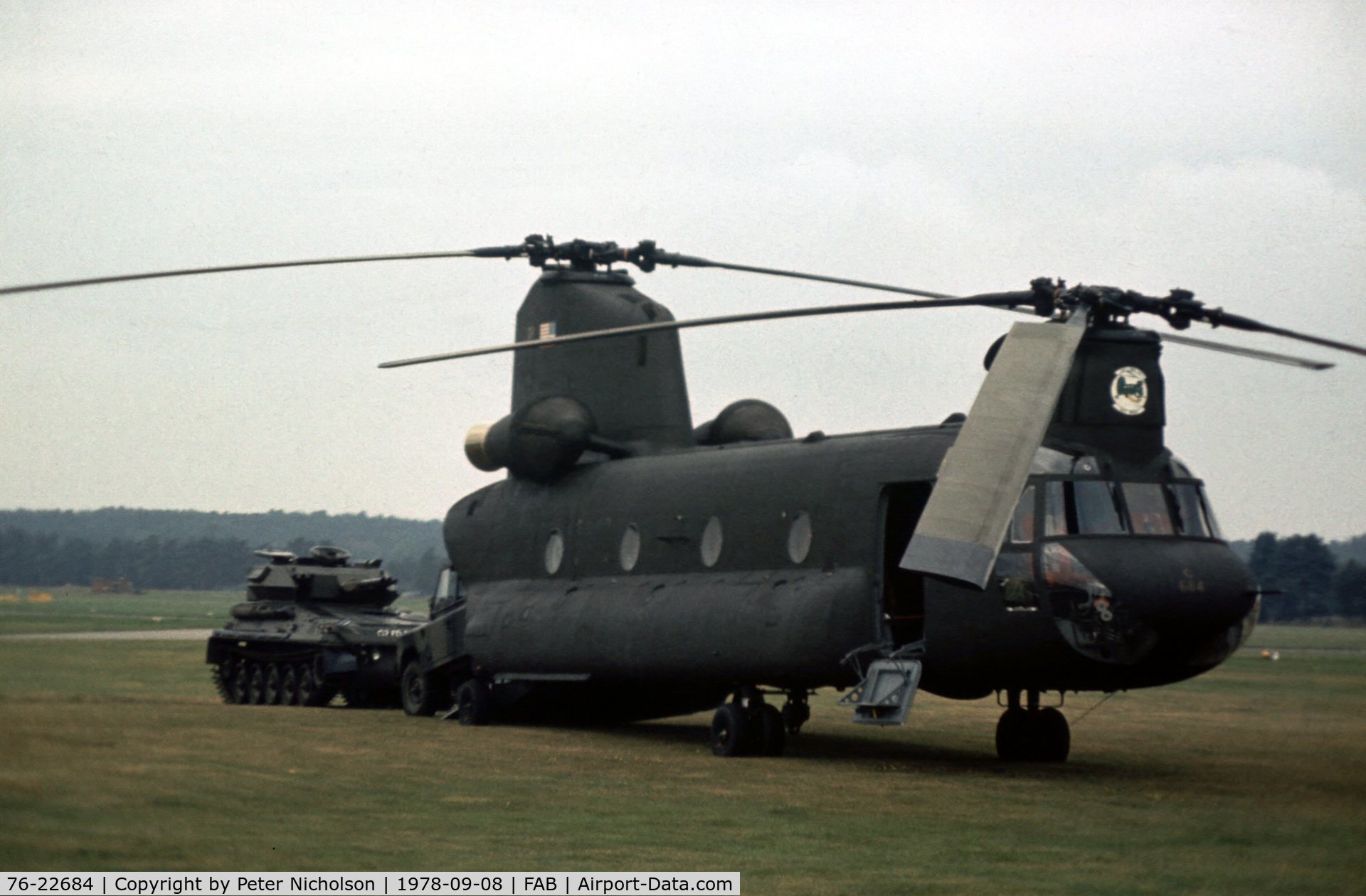 76-22684, 1976 Boeing Vertol CH-47C Chinook C/N B.725, CH-47C Chinook demonstrated at the 1978 Farnborough Airshow.