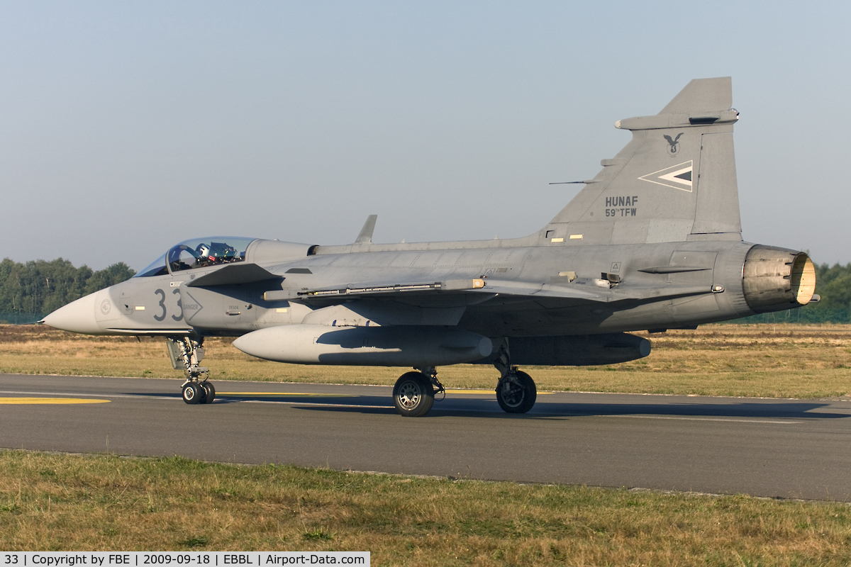 33, 2006 Saab JAS-39C Gripen C/N 39304, Hungary Air Force JAS39 Gripen taxying back to it´s parking aera after a mission from Kleine Brogel