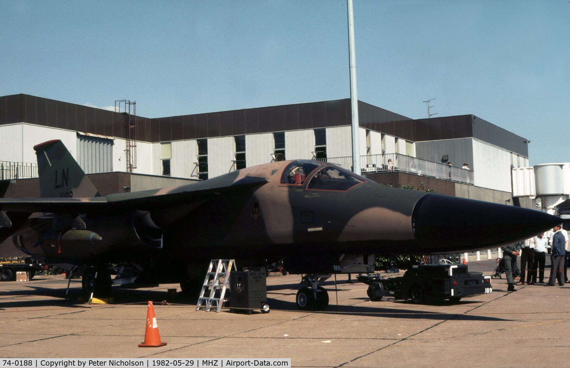 74-0188, 1974 General Dynamics F-111F Aardvark C/N E2-106, Another view of the 492nd Tactical Fighter Squadron's F-111F at the 1982 RAF Mildenhall Air Fete.