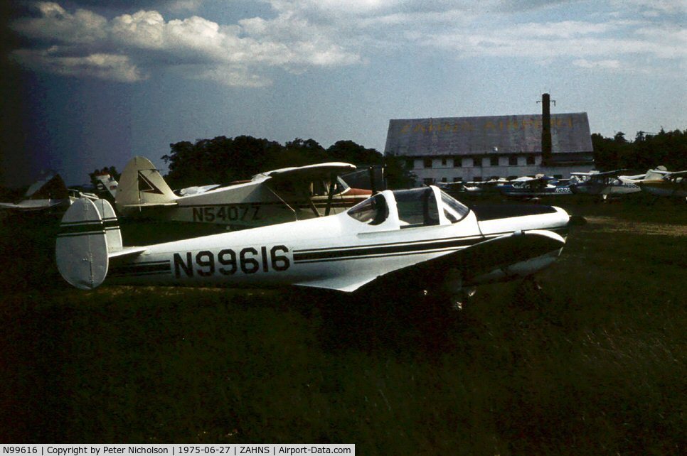 N99616, 1946 Erco 415D Ercoupe C/N 2239, This Ercoupe 415D was parked at Zahns Airport, Amityville, Long Island in the Summer of 1975 - the airport was later closed.