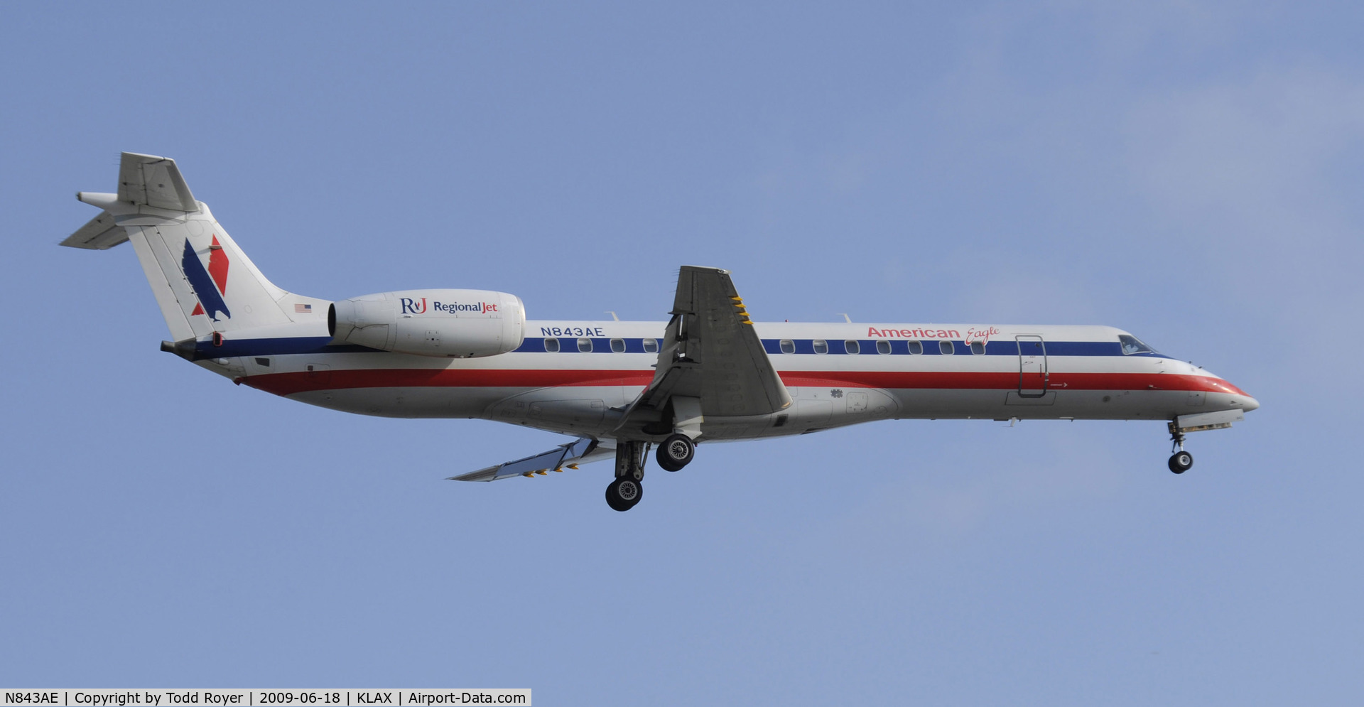 N843AE, 2003 Embraer ERJ-140LR (EMB-135KL) C/N 145680, Landing 24R at LAX