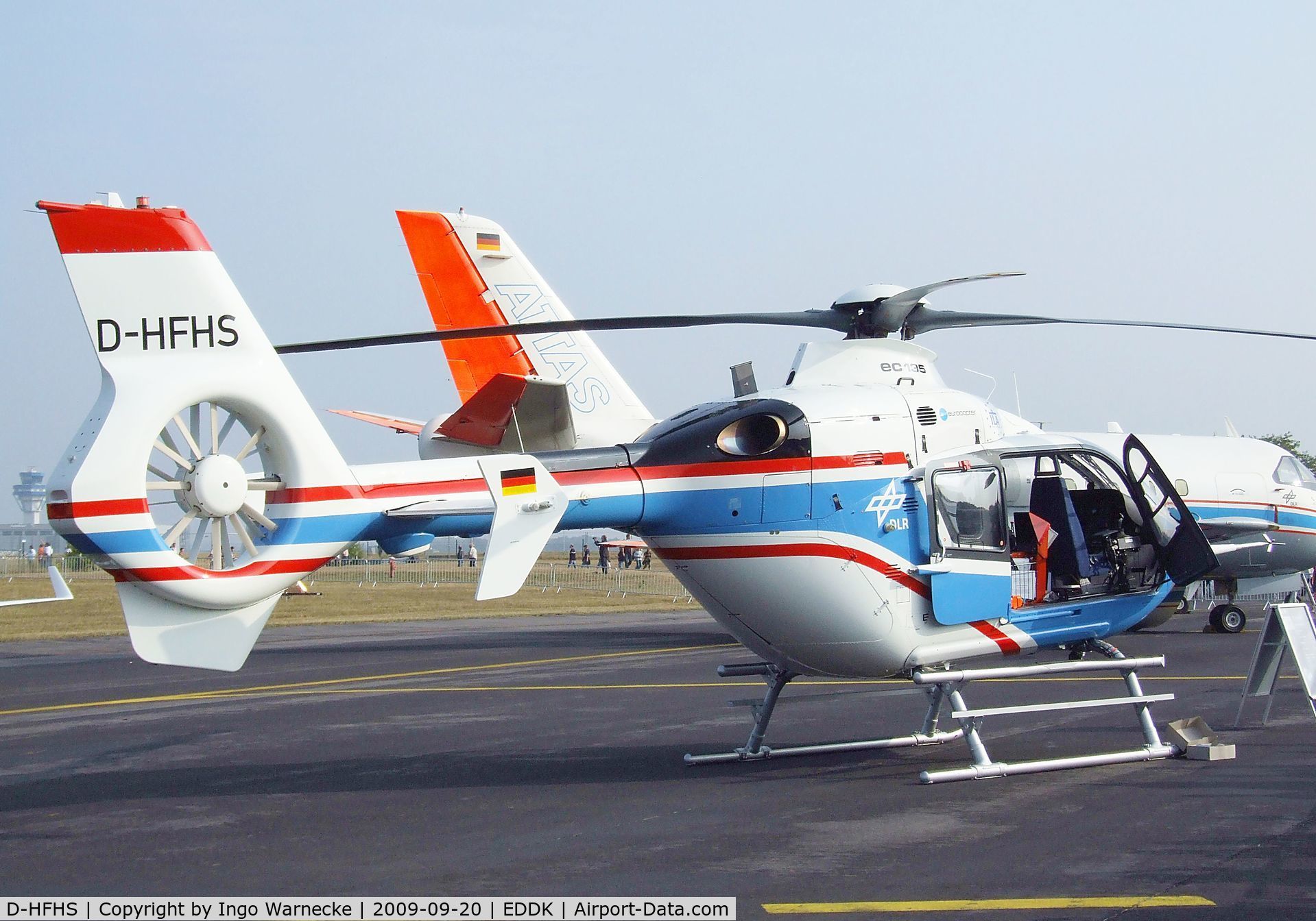 D-HFHS, Eurocopter EC-135T-1 C/N 0028, Eurocopter EC135T-1 ACT/FHS Active Control Technology / Flying Helicopter Simulator) fly-by-wire research helicopter of the DLR at the DLR 2009 air and space day on the side of Cologne airport