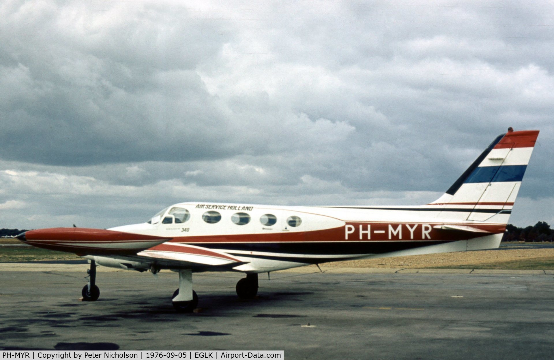 PH-MYR, 1971 Cessna 340 C/N 340-0023, Cessna 340 of Air Service Holland seen at Blackbushe in September 1976.
