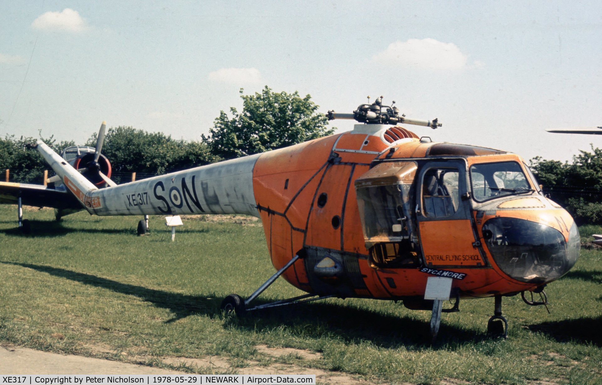 XE317, Bristol 171 Sycamore HR.14 C/N 13198, This Central Flying School Sycamore HR.14 was displayed at the Newark Air Museum in May 1978.