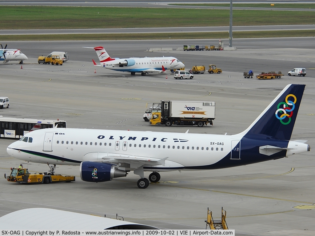 SX-OAG, 2009 Airbus A319-112 C/N 3950, First visit of SX-OAG at VIE for Olympic Air - note the 2 overwing exits