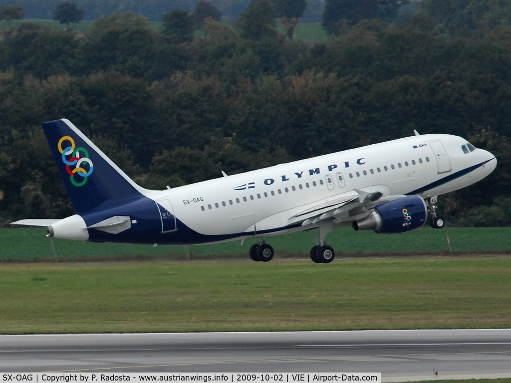 SX-OAG, 2009 Airbus A319-112 C/N 3950, First visit of SX-OAG at VIE for Olympic Air - note the 2 overwing exits