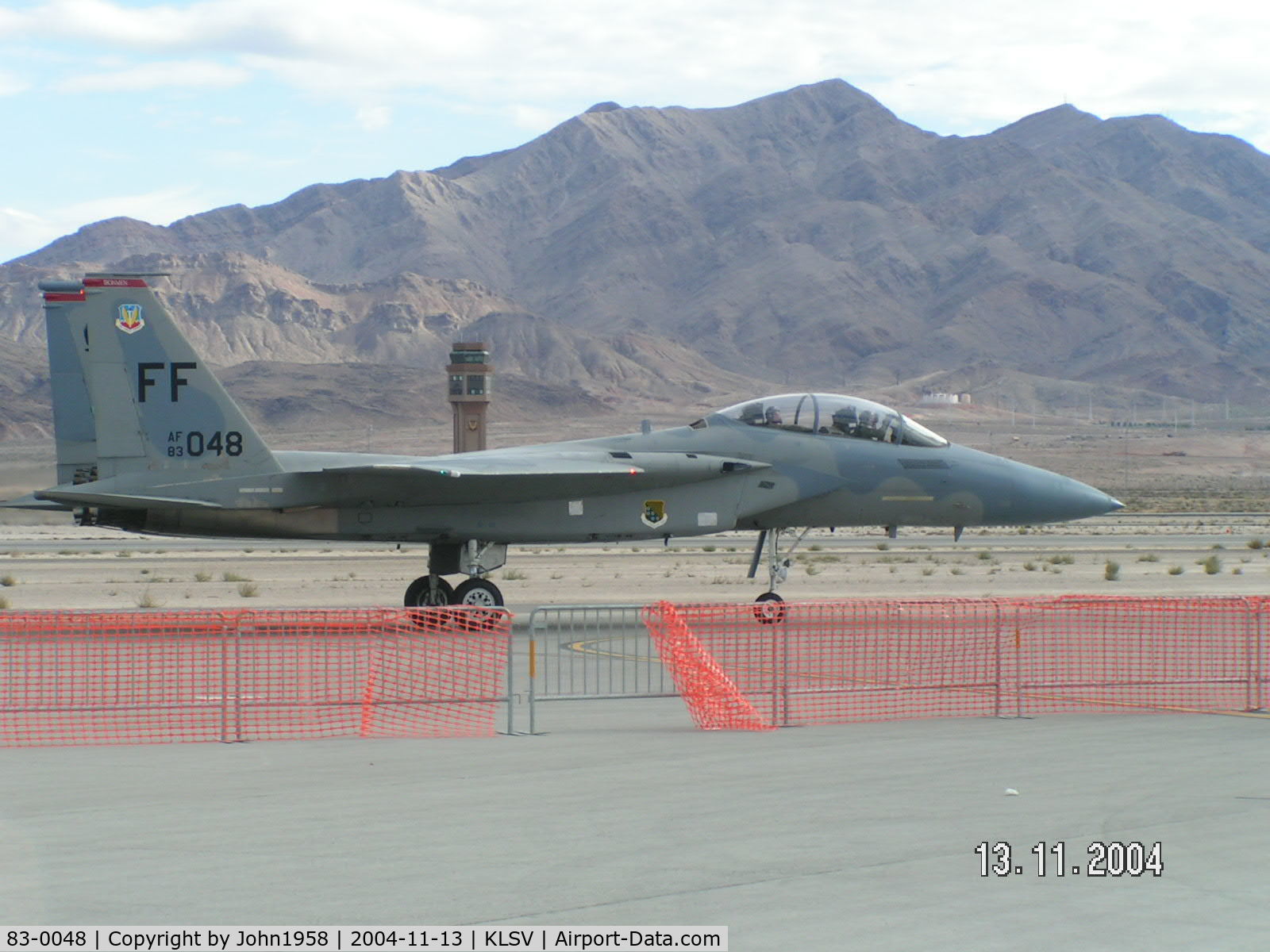 83-0048, 1983 McDonnell Douglas F-15D Eagle C/N 0886/D047, F15 taxying back.....I LOVE the mountains in the background at Nellis!!!