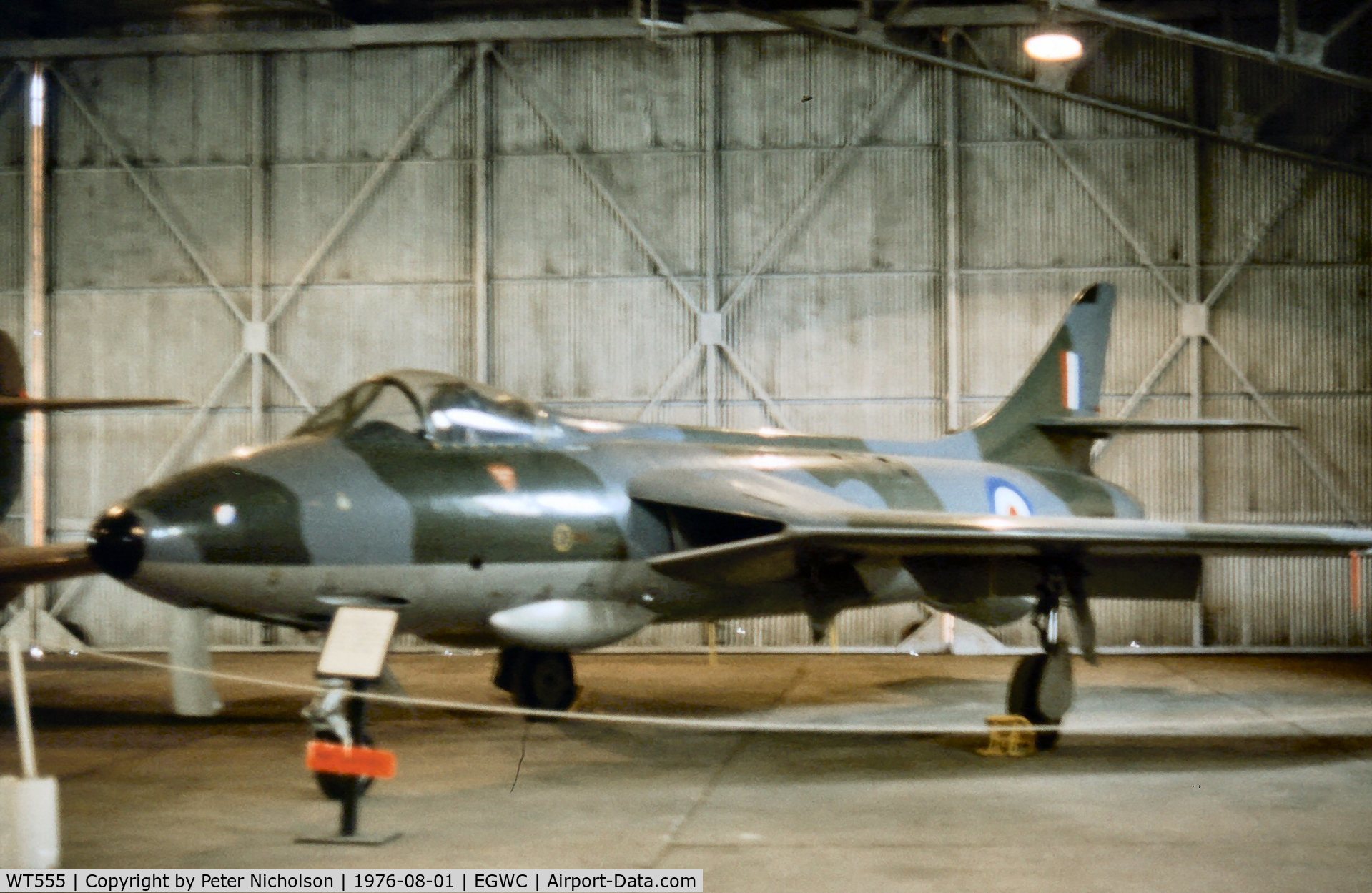 WT555, 1953 Hawker Hunter F.1 C/N 41H-665405, The first production Hunter was on display at Cosford in the Summer of 1976.