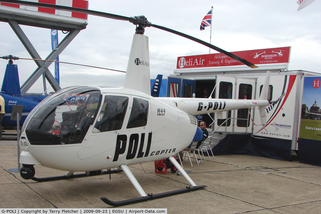 G-POLI, 2009 Robinson R44 Raven II C/N 12665, Exhibited at HeliTech 2009 at Duxford
