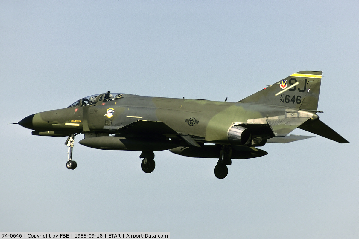 74-0646, 1974 McDonnell Douglas F-4E Phantom II C/N 4797, on final at Ramstein AB returning from a crested cap mission