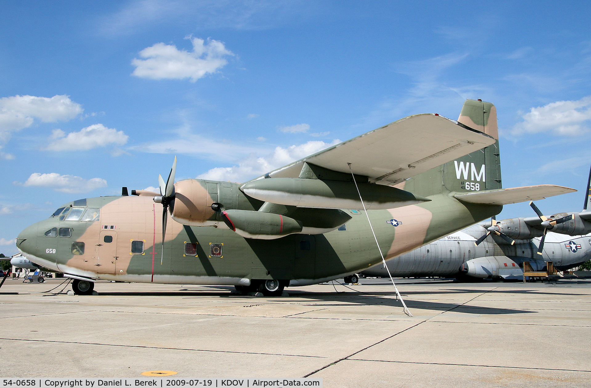 54-0658, 1954 Fairchild C-123K Provider C/N 20107, This provider has been preserved in Vietnam-era camouflage.
