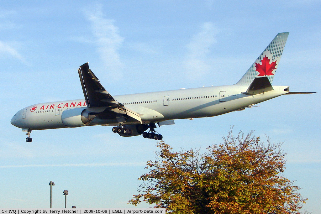 C-FIVQ, 2008 Boeing 777-333/ER C/N 35240, Air Canada B777 about to touch down at LHR