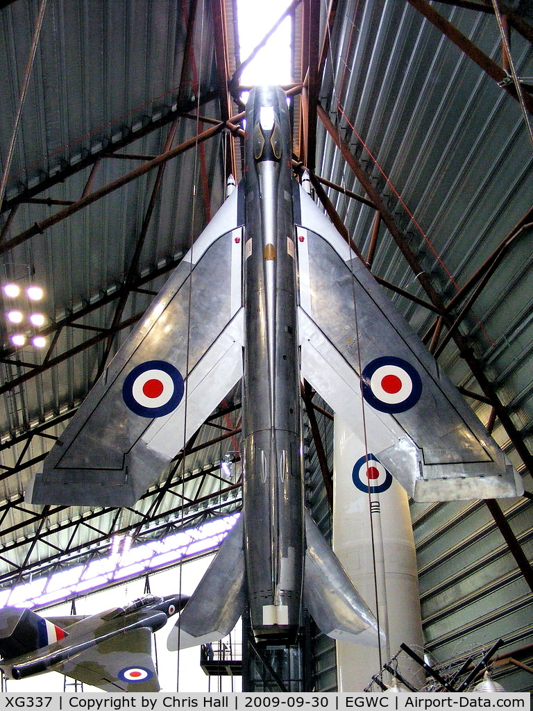 XG337, English Electric Lightning F.1 C/N 95026/1, Three P1B prototypes were ordered, they were followed almost immediately with an order for 20 fully equipped pre-production aircraft of which XG337 was the last. Each was used to develop particular facets of supersonic fighter interception.